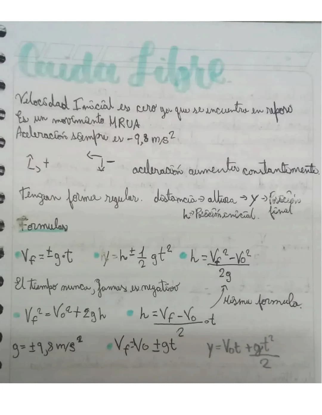 # Cuida Libre

Velocidad Inicial es cero yo que se encuentro en reposo
Es un movimento MRUA
Aceleración sempre es -9,8 m/s²

2st + <-- acele