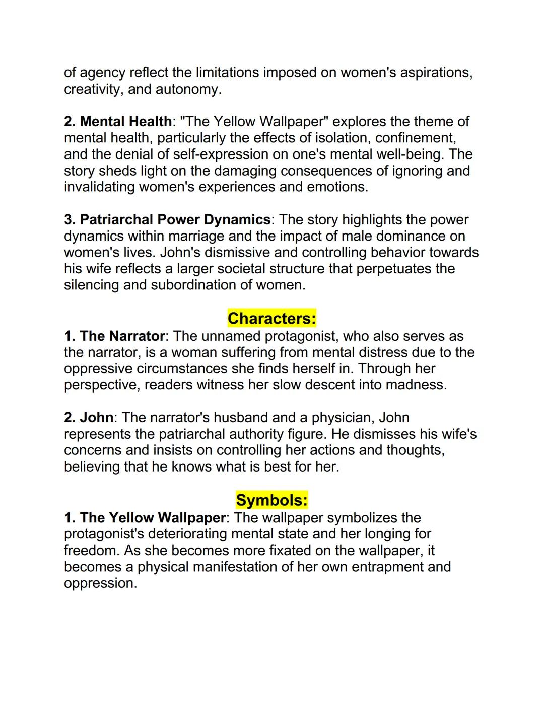 # Title: "The Yellow Wallpaper" by Charlotte Perkins
Gilman: A Literary Analysis

## Introduction:

*   "The Yellow Wallpaper" by Charlotte 