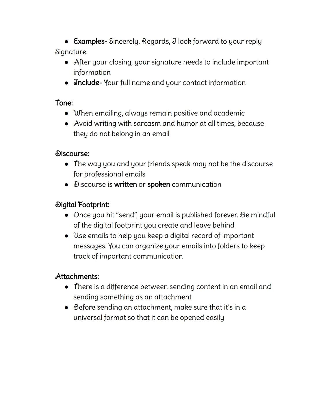 # 9th Grade English Notes

## Email Etiquette

What is email etiquette?

*   Email etiquette is an essential set of guidelines and
expectati