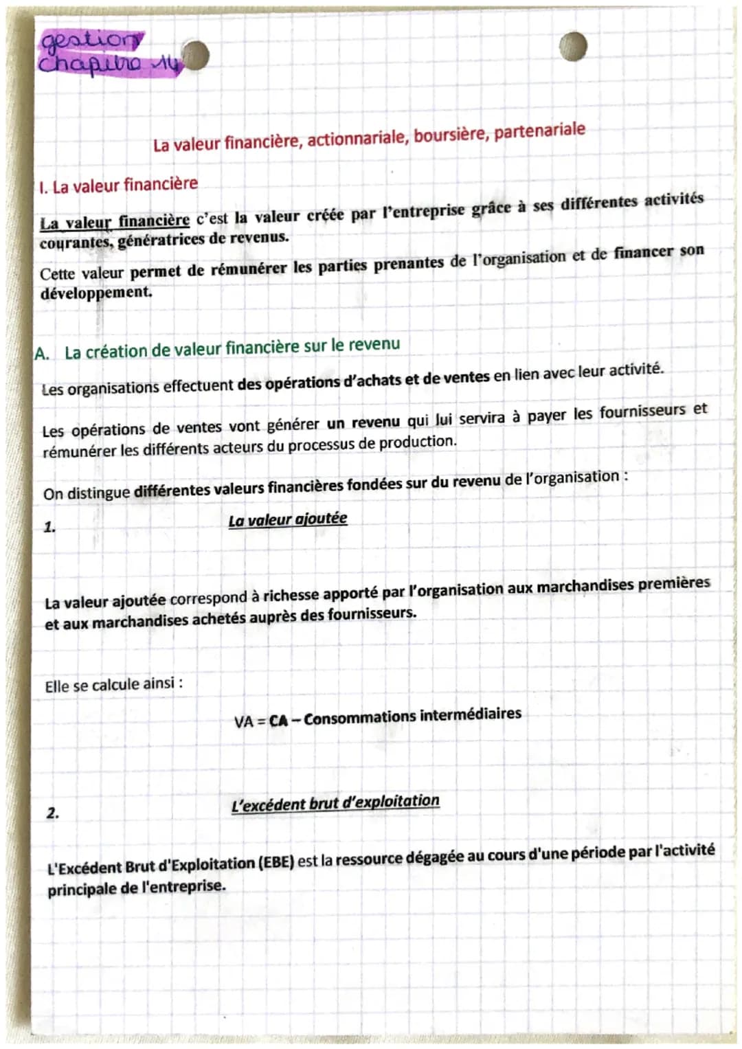 # gestion
Chapitre Au

La valeur financière, actionnariale, boursière, partenariale

I. La valeur financière

La valeur financière c'est la 