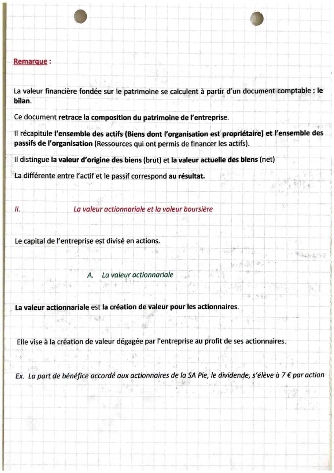 # gestion
Chapitre Au

La valeur financière, actionnariale, boursière, partenariale

I. La valeur financière

La valeur financière c'est la 