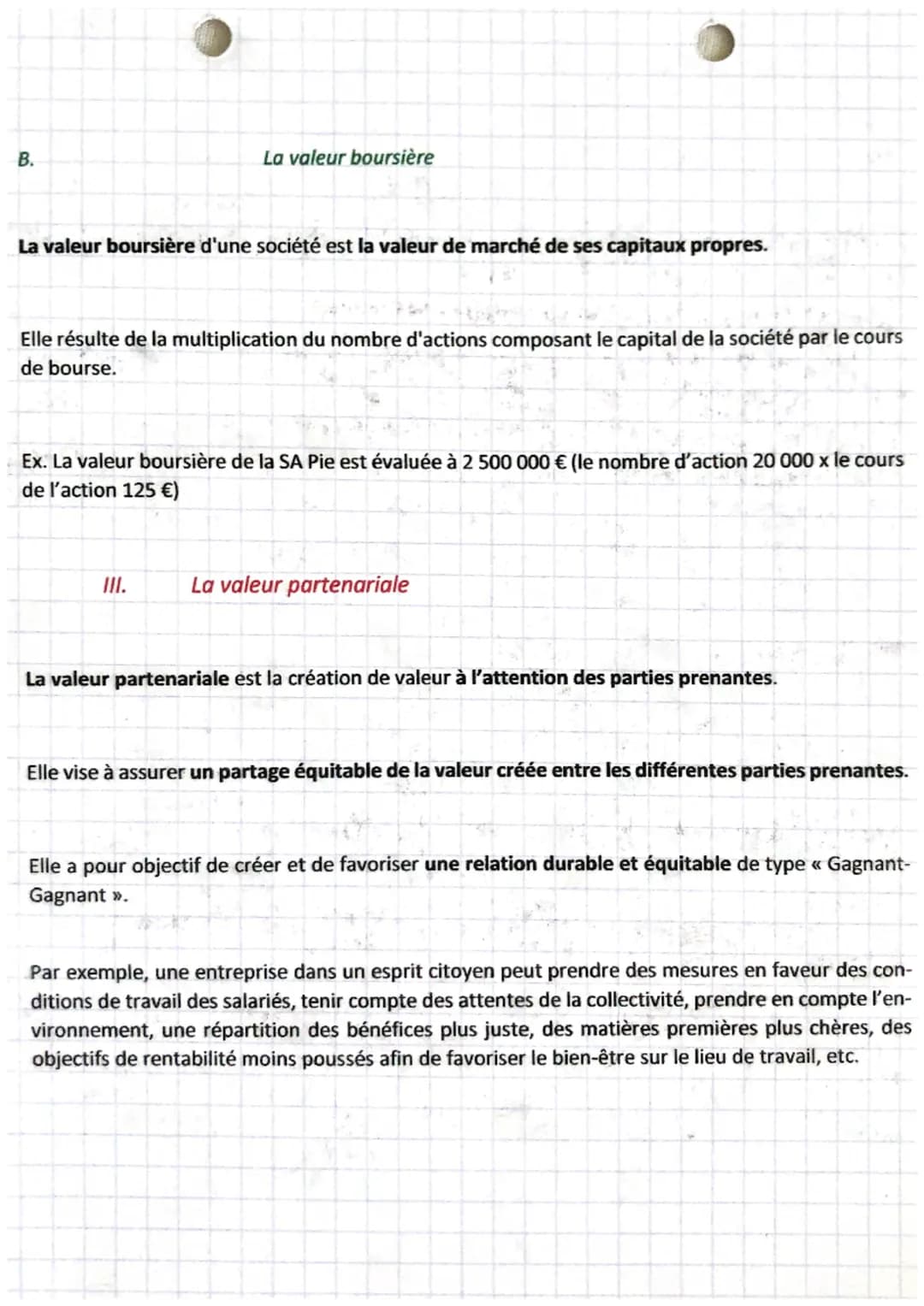 # gestion
Chapitre Au

La valeur financière, actionnariale, boursière, partenariale

I. La valeur financière

La valeur financière c'est la 