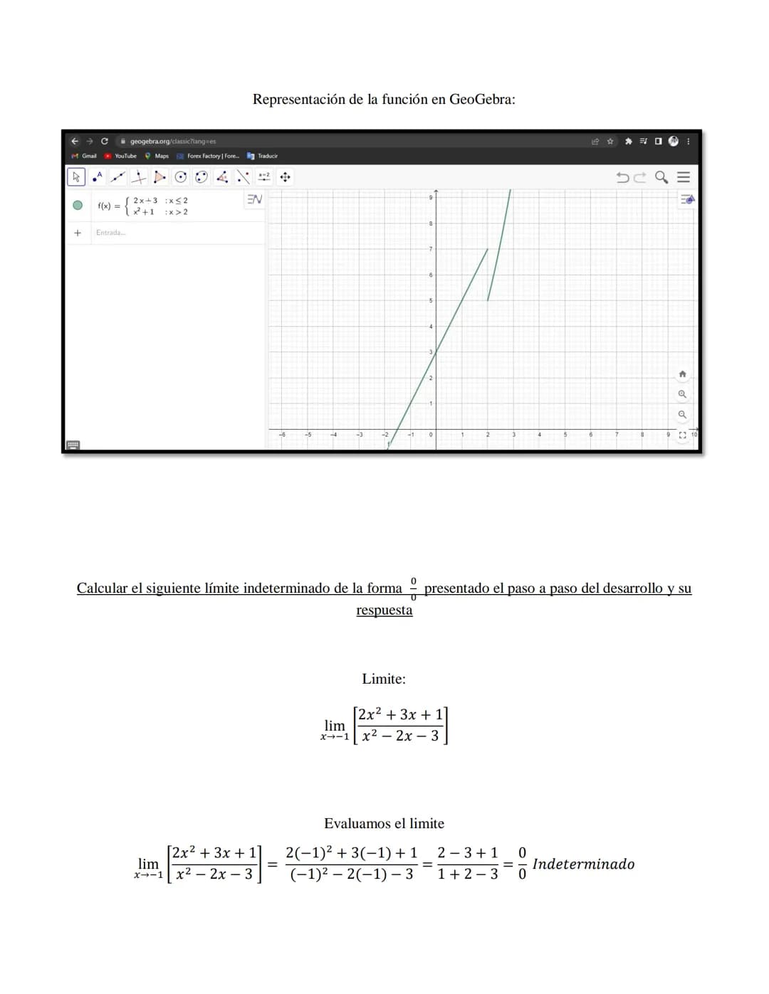 Desarrollo de los ejercicios

Graficar en GeoGebra la siguiente función a trozos, y de acuerdo con ella determinar los límites laterales
dad