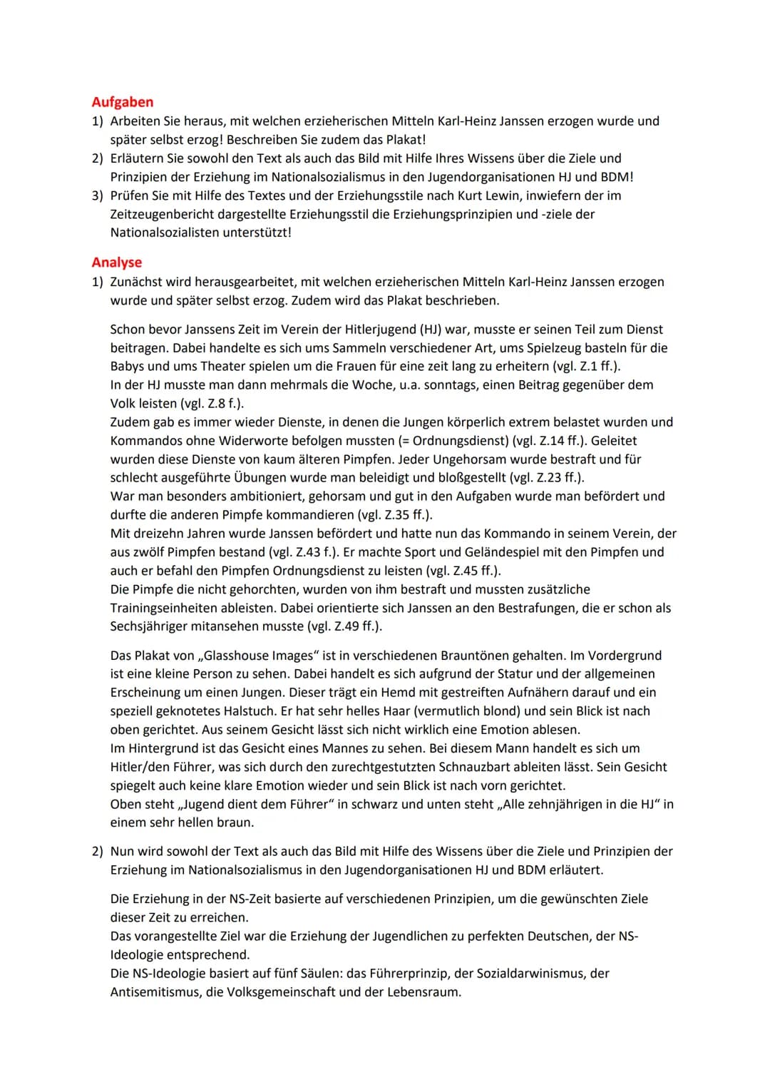 # Erziehung im Nationalsozialismus

Vorgegebener Text

Auszug aus einem Zeitzeugenbericht - Eine Welt brach zusammen - Karl-Heinz Janssen

D