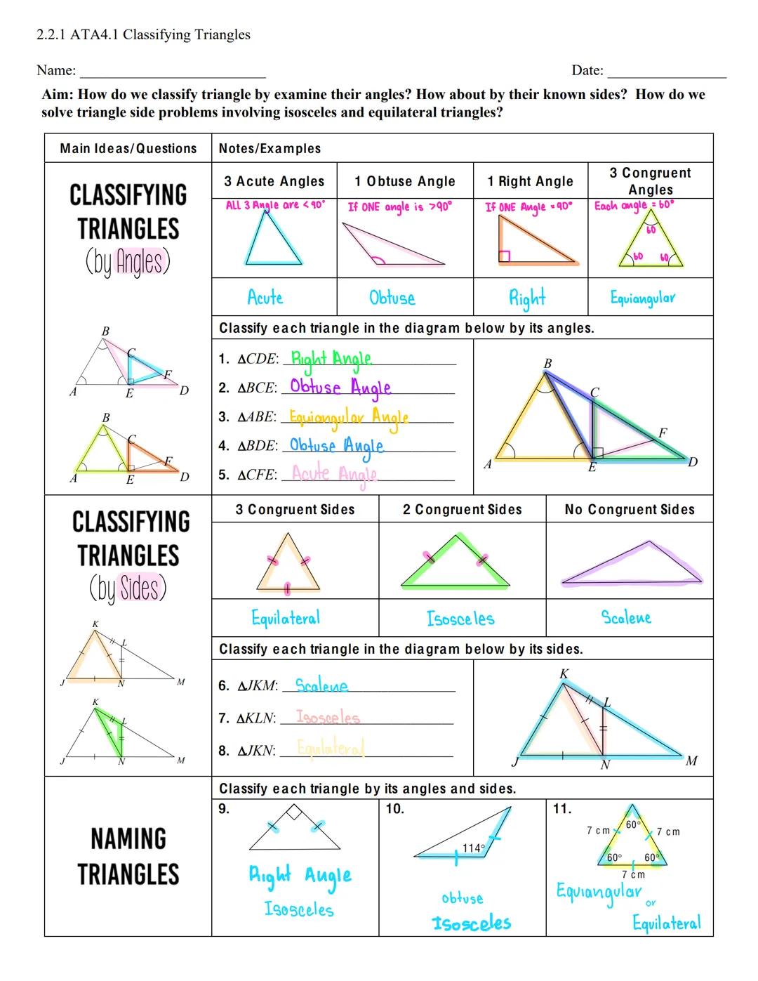 <p><strong>Classifying Triangles by Angles</strong></p>
<p>When classifying triangles by their angles, there are three main types: acute, ri