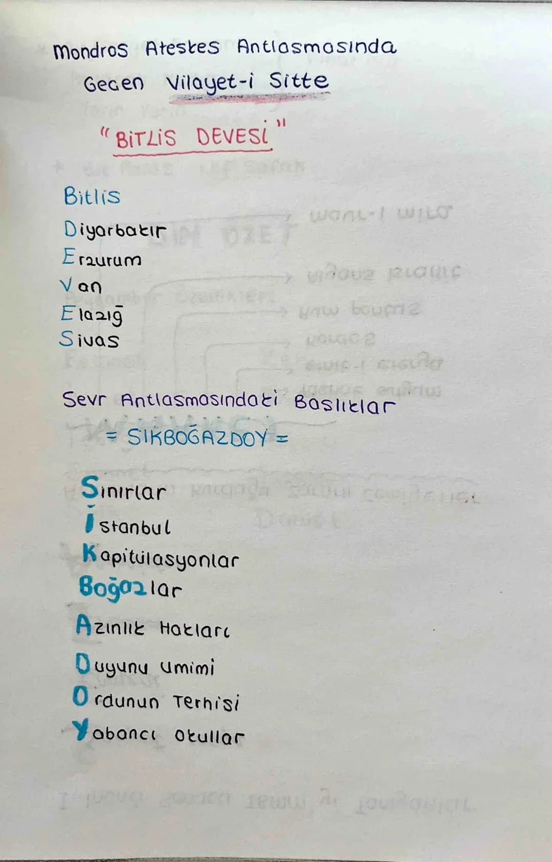 I. Dünya Savası Sonunda imzalanan
Baris Antlaşmaları

deulet - anlasma
ALMANYA - VERSAY
AVUSTRALYA - SEN-JERMAN
MACARISTAN - TRIANON
BULGARI