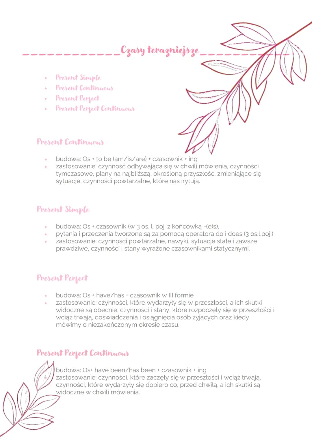 ```markdown
__ Czasy terazniejsze_

*   Present Simple
*   Present Continuous
*   Present Perfect
*   Present Perfect Continuous

Present Co