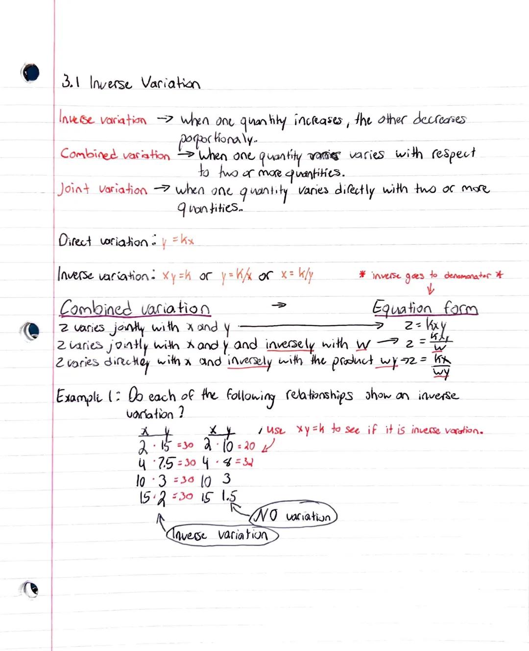 3.1 Inverse Variation

Inverse variation when one quantity increases, the other decreases
Combined variation →1
poportionaly..
when one quan