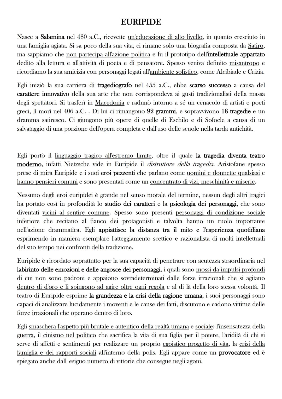 # EURIPIDE

Nasce a Salamina nel 480 a.C., ricevette un'educazione di alto livello, in quanto cresciuto in
una famiglia agiata. Si sa poco d