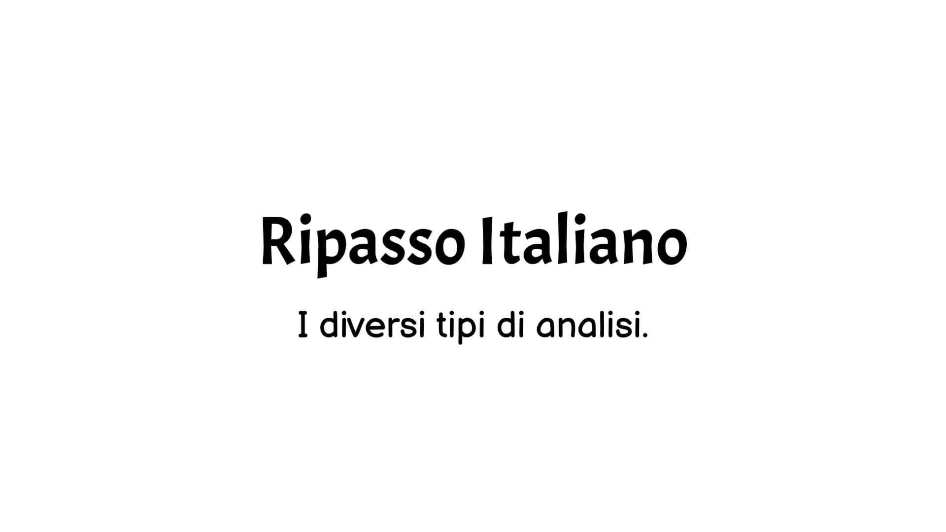 # Ripasso Italiano

I diversi tipi di analisi. I diversi tipi di analisi.

Analisi grammaticale:
L'analisi grammaticale è il
procedimento pe