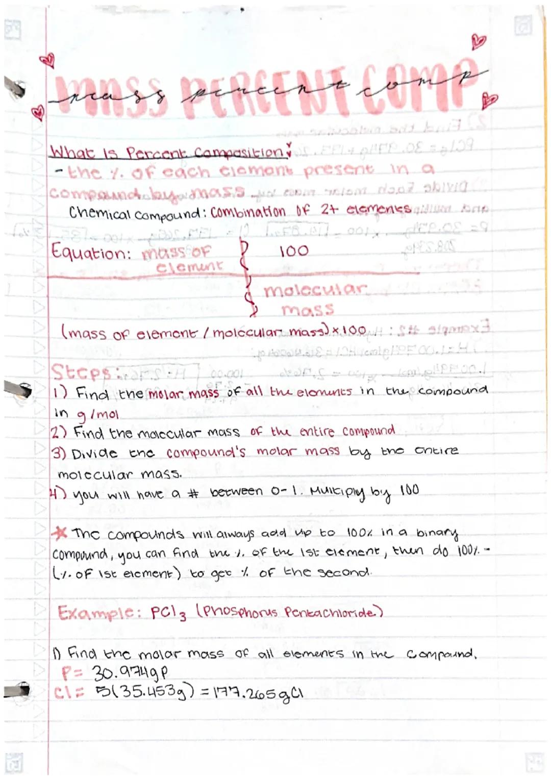 # mass PERCENT COMP
mass

What is Percent Composition
-the % of each clomont present in a
compoundalayaιόλιαςιςματος do skiviα
Chemical comp