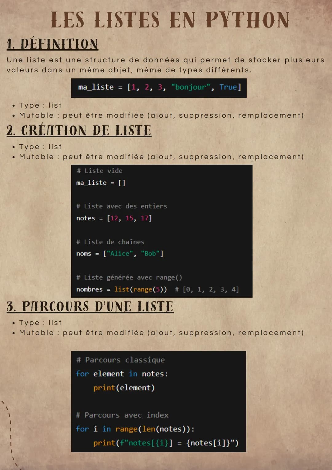 # LES LISTES EN PYTHON

1. DÉFINITION

Une liste est une structure de données qui permet de stocker plusieurs valeurs dans un même objet, mê