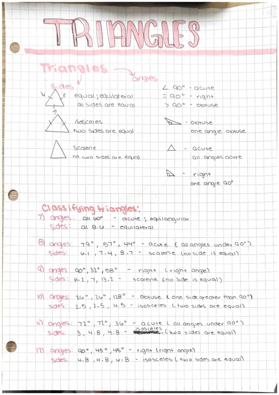 # TRIANGLES

Triangles gues

Sides angles

Kequal; equilateral
all sides are equal

isosceles
two sides are equal

Scalene
no two sides are 