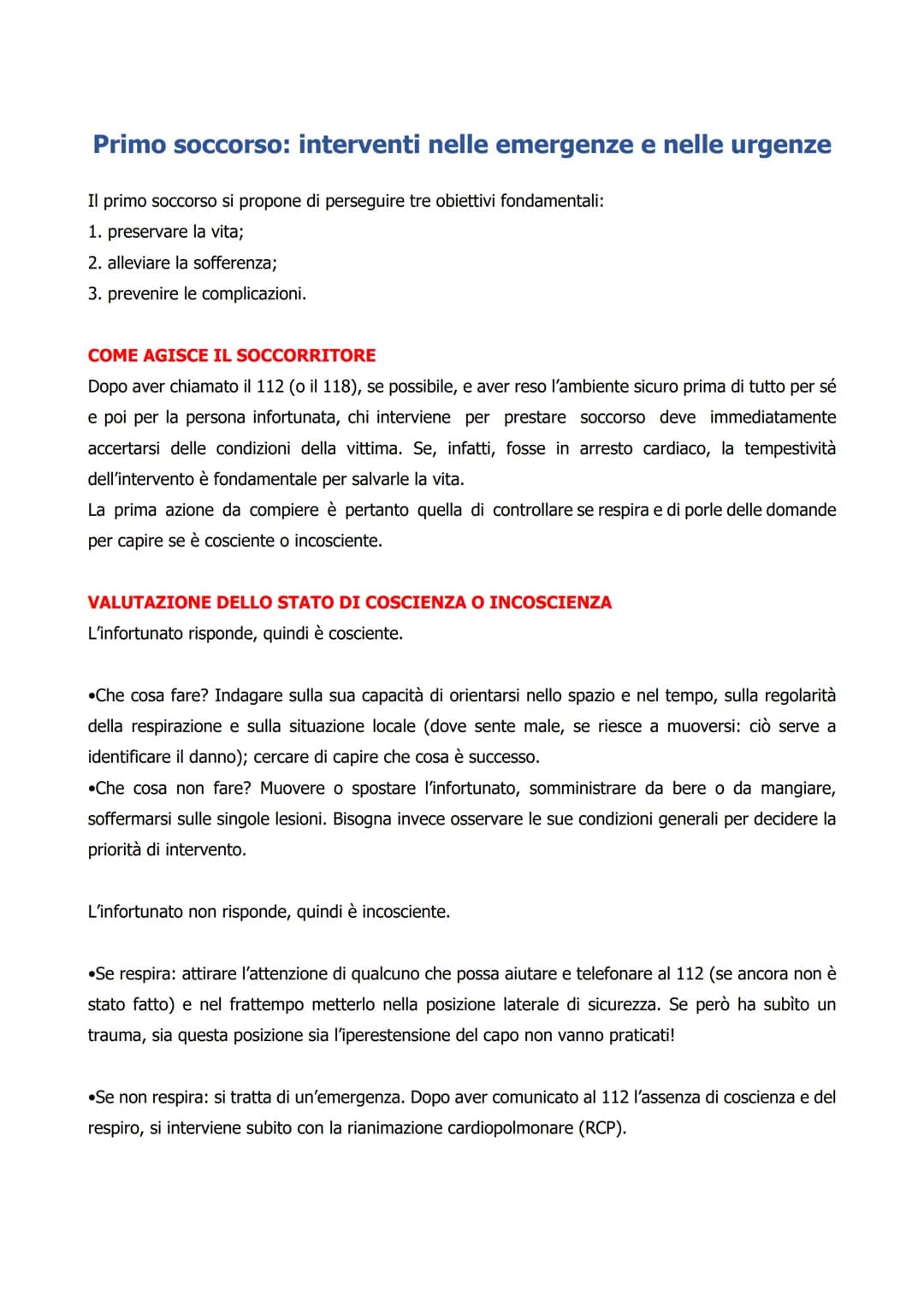 # Primo soccorso: interventi nelle emergenze e nelle urgenze

Il primo soccorso si propone di perseguire tre obiettivi fondamentali:
1. pres