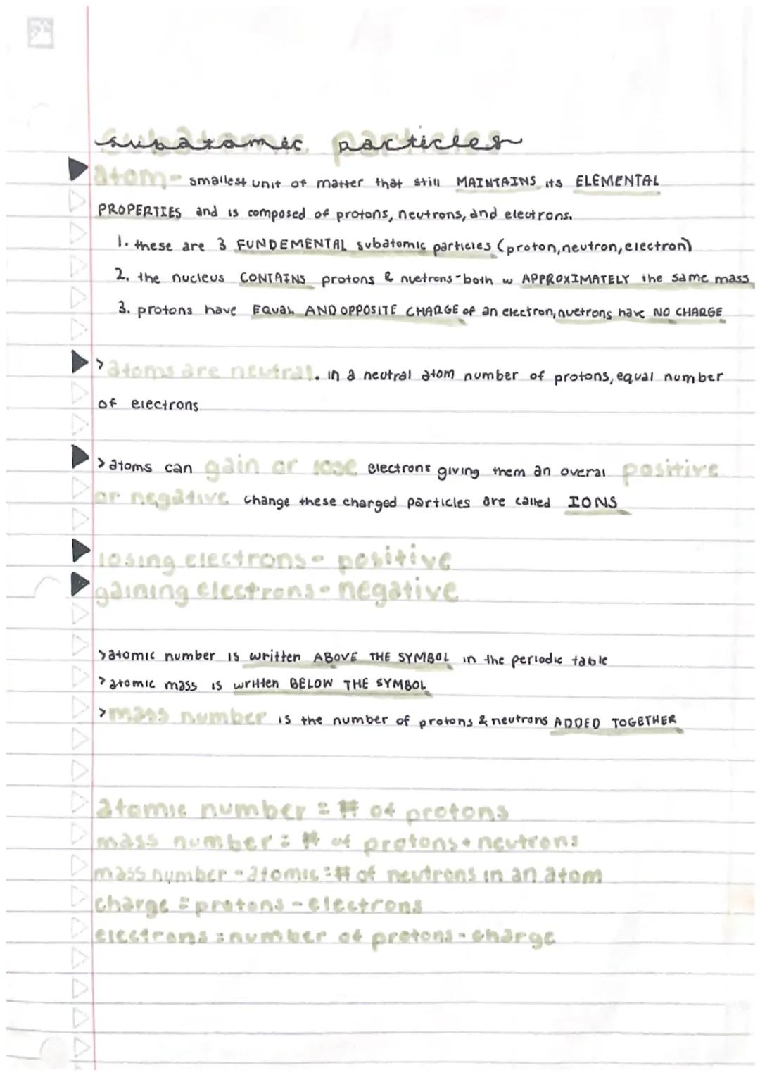 # subatomic particles

- atom- smallest unit of matter that still MAINTAINS HS ELEMENTAL
PROPERTIES and is composed of protons, neutrons, an