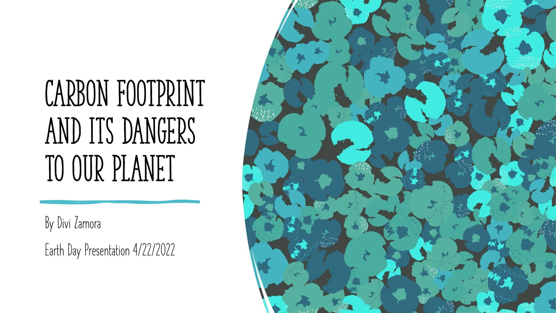 # CARBON FOOTPRINT

AND ITS DANGERS

TO OUR PLANET

---

By Divi Zamora

Earth Day Presentation 4/22/2022 # WHAT IS CARBON FOOTPRINT?

---

