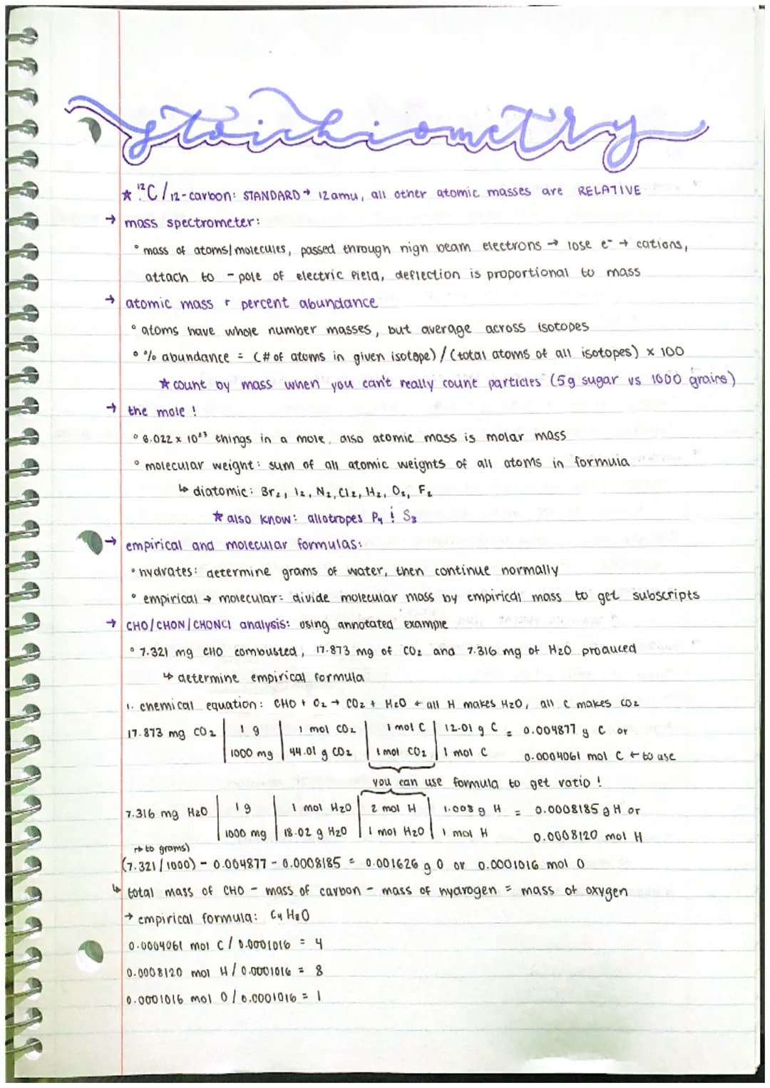 # Stoichiometry

* C/12-carbon: STANDARD 12 amu, all other atomic masses are RELATIVE

→ mass spectrometer:

*   mass of atoms/molecules, pa