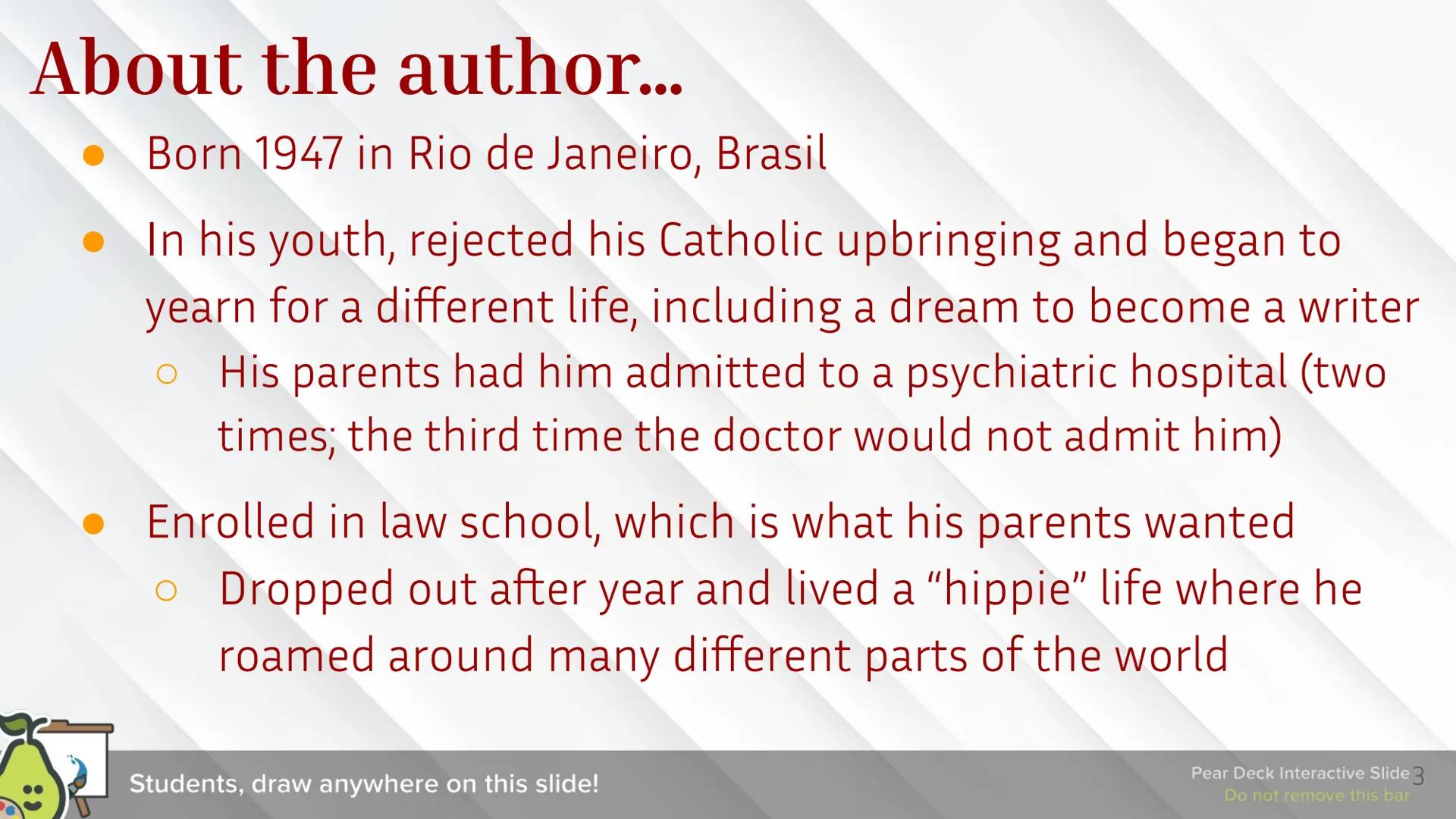 # The Alchemist
By Paulo Coelho
ALCHEMIST
25th
ANNIVERSARY
EDITION
PAULO COELHO # Paulo
# Coelho
2 # About the author...
* Born 1947