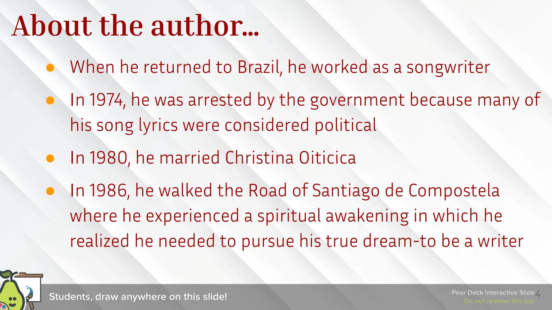 # The Alchemist
By Paulo Coelho
ALCHEMIST
25th
ANNIVERSARY
EDITION
PAULO COELHO # Paulo
# Coelho
2 # About the author...
* Born 1947