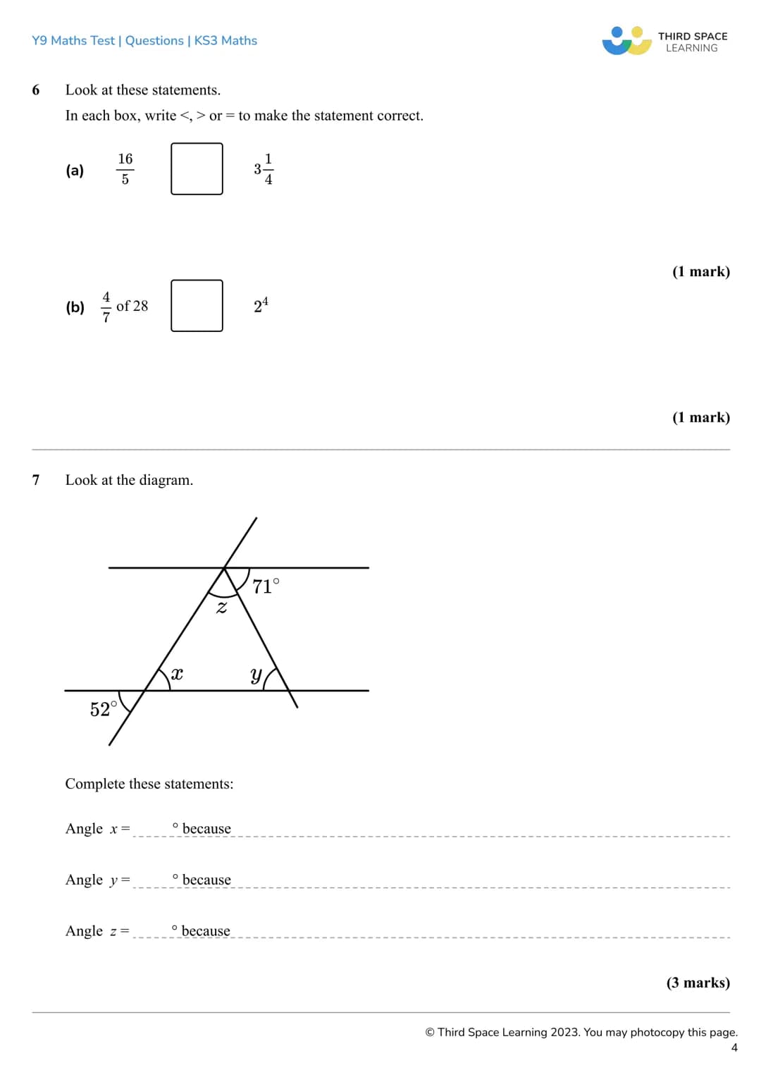 # THIRD SPACE
LEARNING
Year 9
Maths Test
Questions
KS3 Maths Y9 Maths Test | Questions | KS3 Maths
Year 9 Maths Test KS3 Maths
Name
Tot