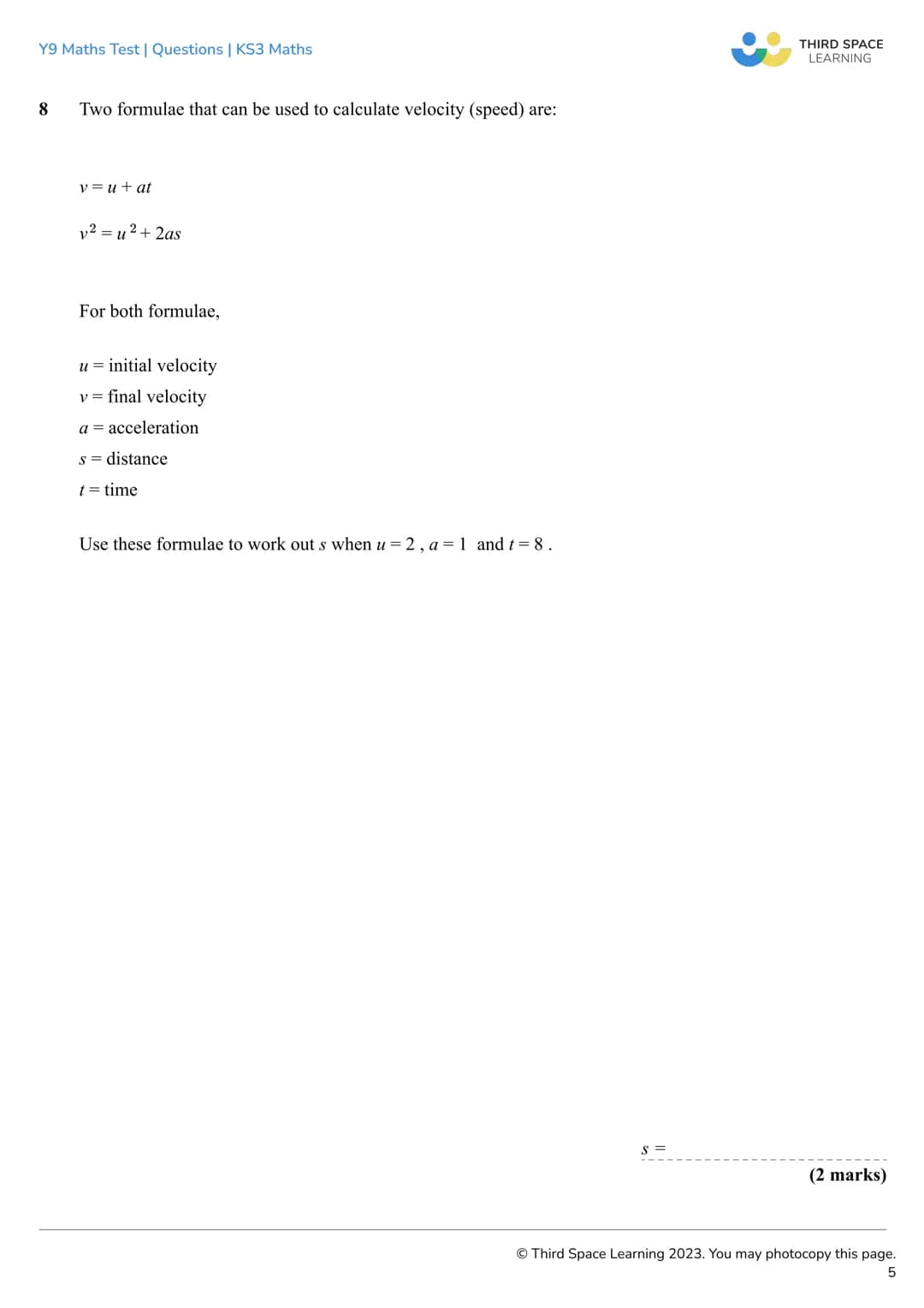 # THIRD SPACE
LEARNING
Year 9
Maths Test
Questions
KS3 Maths Y9 Maths Test | Questions | KS3 Maths
Year 9 Maths Test KS3 Maths
Name
Tot