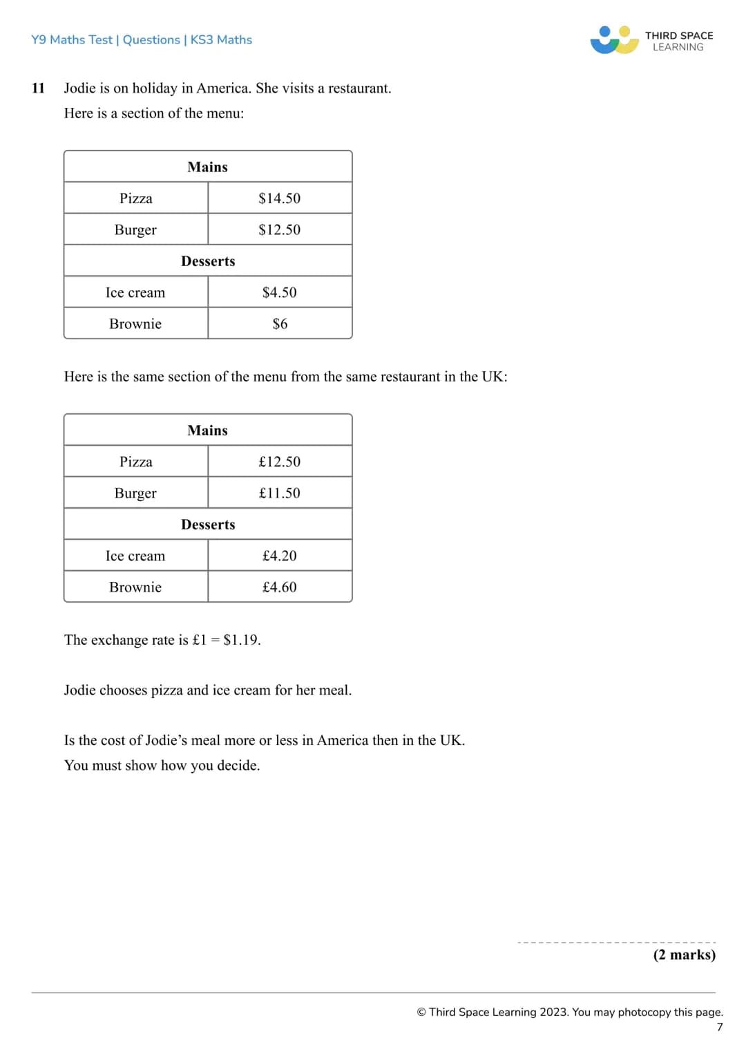 # THIRD SPACE
LEARNING
Year 9
Maths Test
Questions
KS3 Maths Y9 Maths Test | Questions | KS3 Maths
Year 9 Maths Test KS3 Maths
Name
Tot
