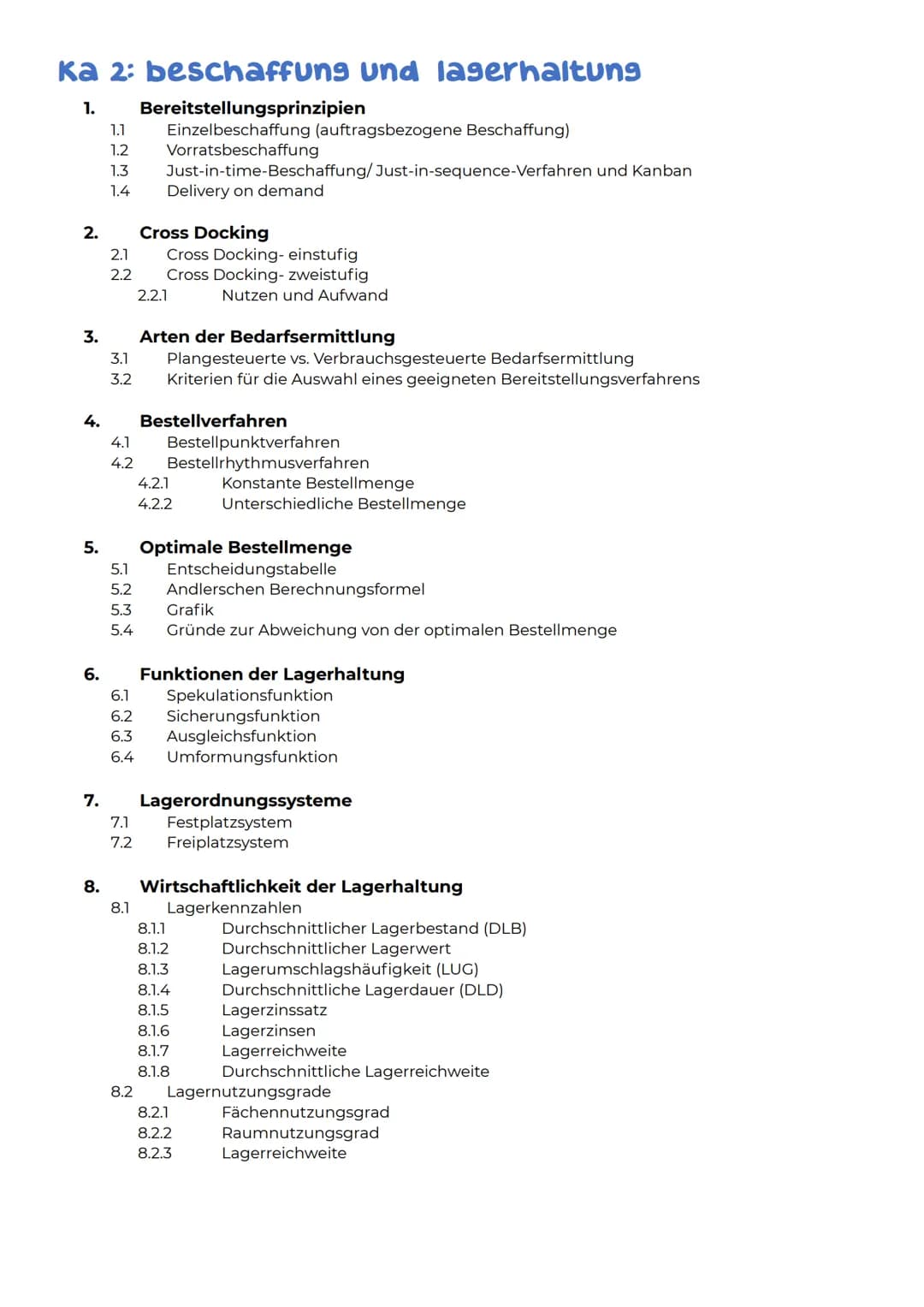 # Ka 2: beschaffung und lagerhaltung
1. Bereitstellungsprinzipien
* 1.1 Einzelbeschaffung (auftragsbezogene Beschaffung)
* 1.2
