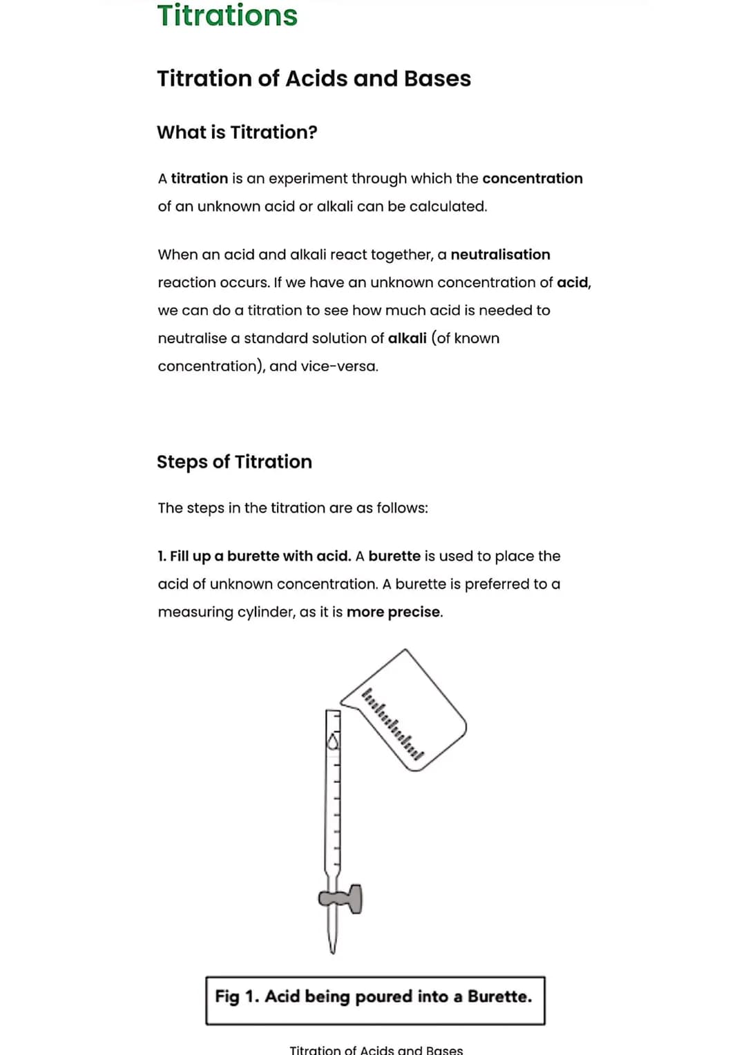 # Titrations
## Titration of Acids and Bases
What is Titration?
A titration is an experiment through which the concentration
of an unknow