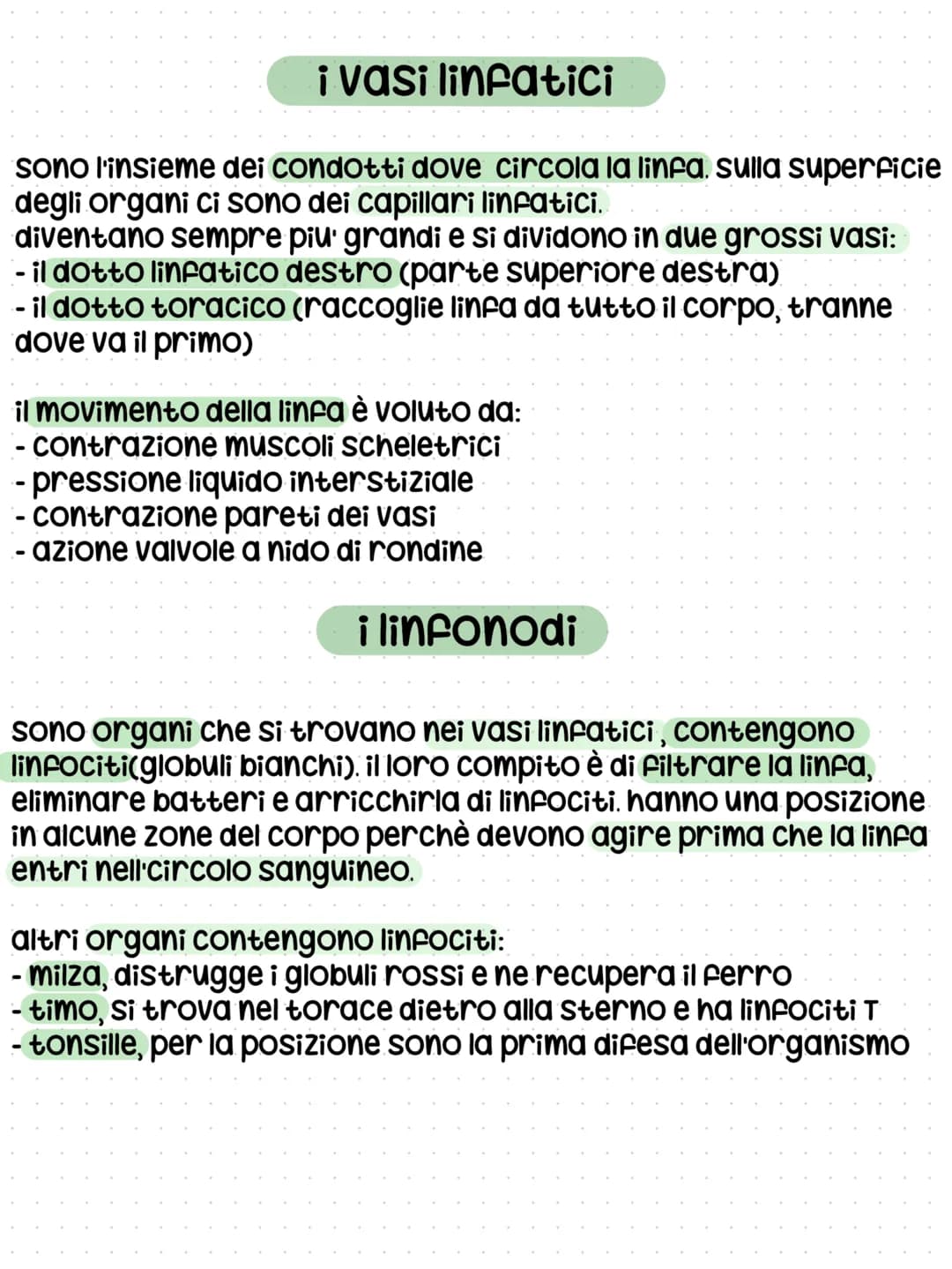 # il sistema linfatico
## funzioni
- assorbimento dei lipidi con i villi intestinali
- scambio di sostanze tra cellule e sangue
- trasporto