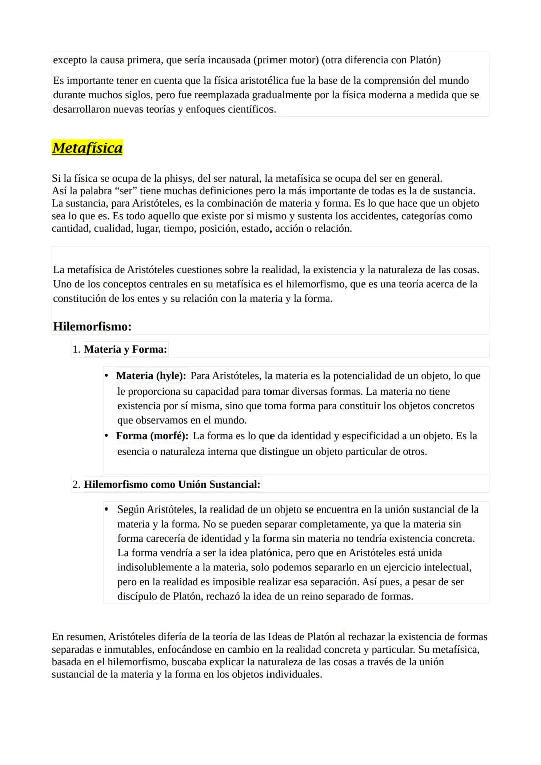 # RESUMEN FILOSOFÍA
La física de Aristóteles es una parte integral de su filosofía y aborda cuestiones fundamentales sobre
el cambio y la n