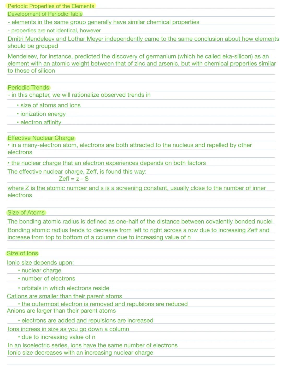 # Periodic Properties of the Elements
Development of Periodic Table
- elements in the same group generally have similar chemical properties