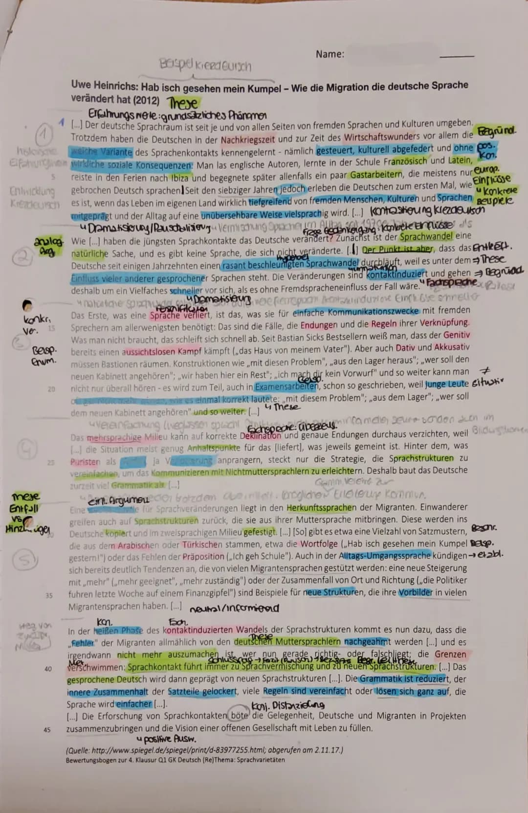1
Name:
Deutsch Q1 GK4
4. Klausur
16.05.23
Thema: Sprachvarietäten
Aufgabentyp: Analyse eines Sachtextes mit weiterführendem Schreibau