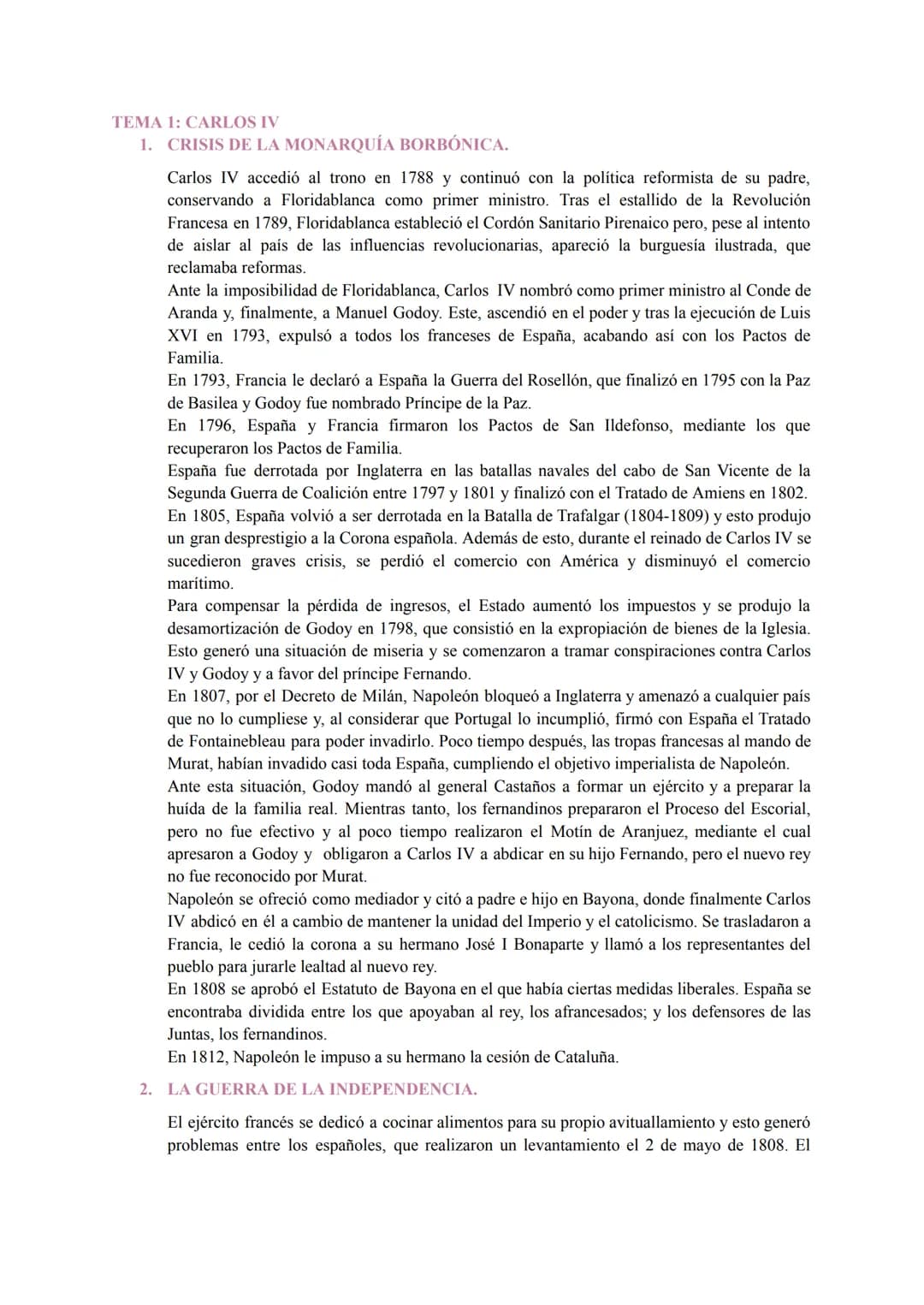 TEMA 1: CARLOS IV
1. CRISIS DE LA MONARQUÍA BORBÓNICA.
Carlos IV accedió al trono en 1788 y continuó con la política reformista de su padr