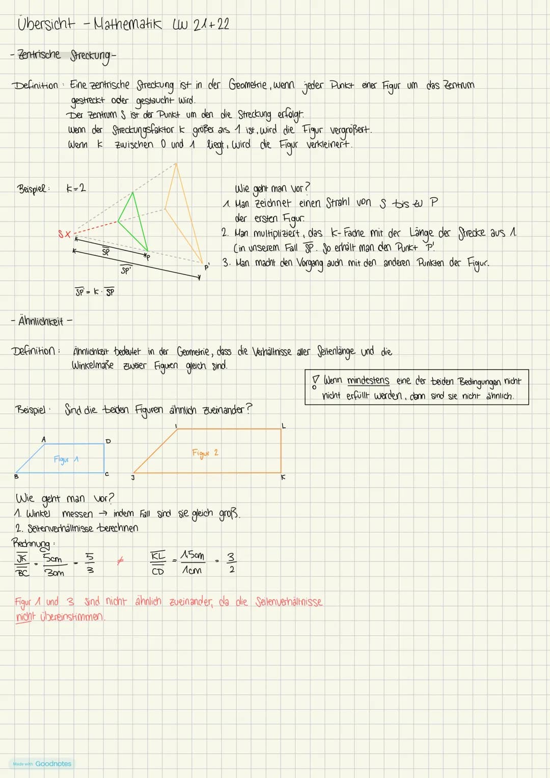 # Ubersicht - Mathematik CW 21+22
- Zentrische Streckung-
Definition Eine zentrische Streckung ist in der Geometrie, wenn jeder Punkt eine