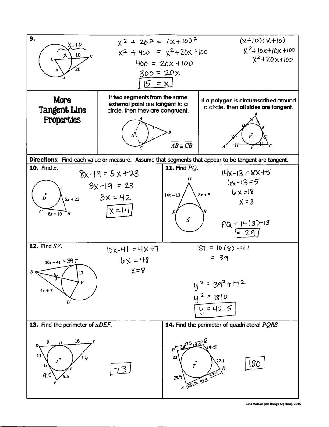 Name:
Date:
Topic:
Class:
Main Ideas/Questions
Notes
# Tangents
* A tangent line intersects a circle at exactly one point, called
the poin