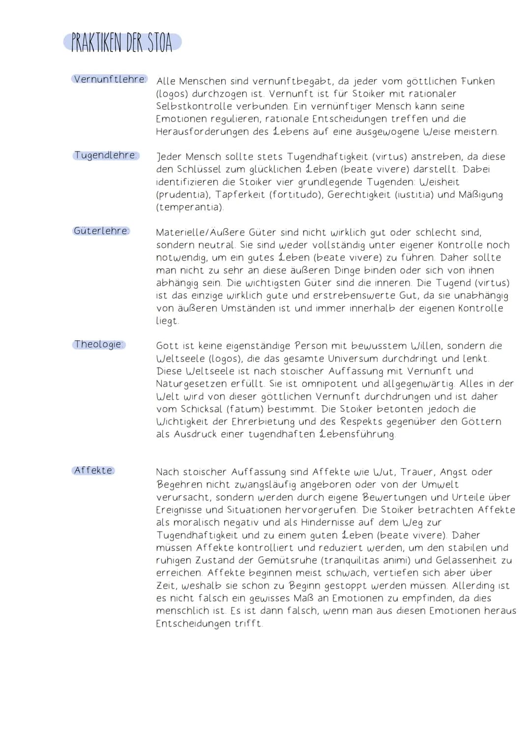 # SENECA - DIE STOA
Die Stoa ist eine ethisch-praktische Philosophie, die betont, dass ein sittlich guter
Lebenswandel die Basis fur erfüll