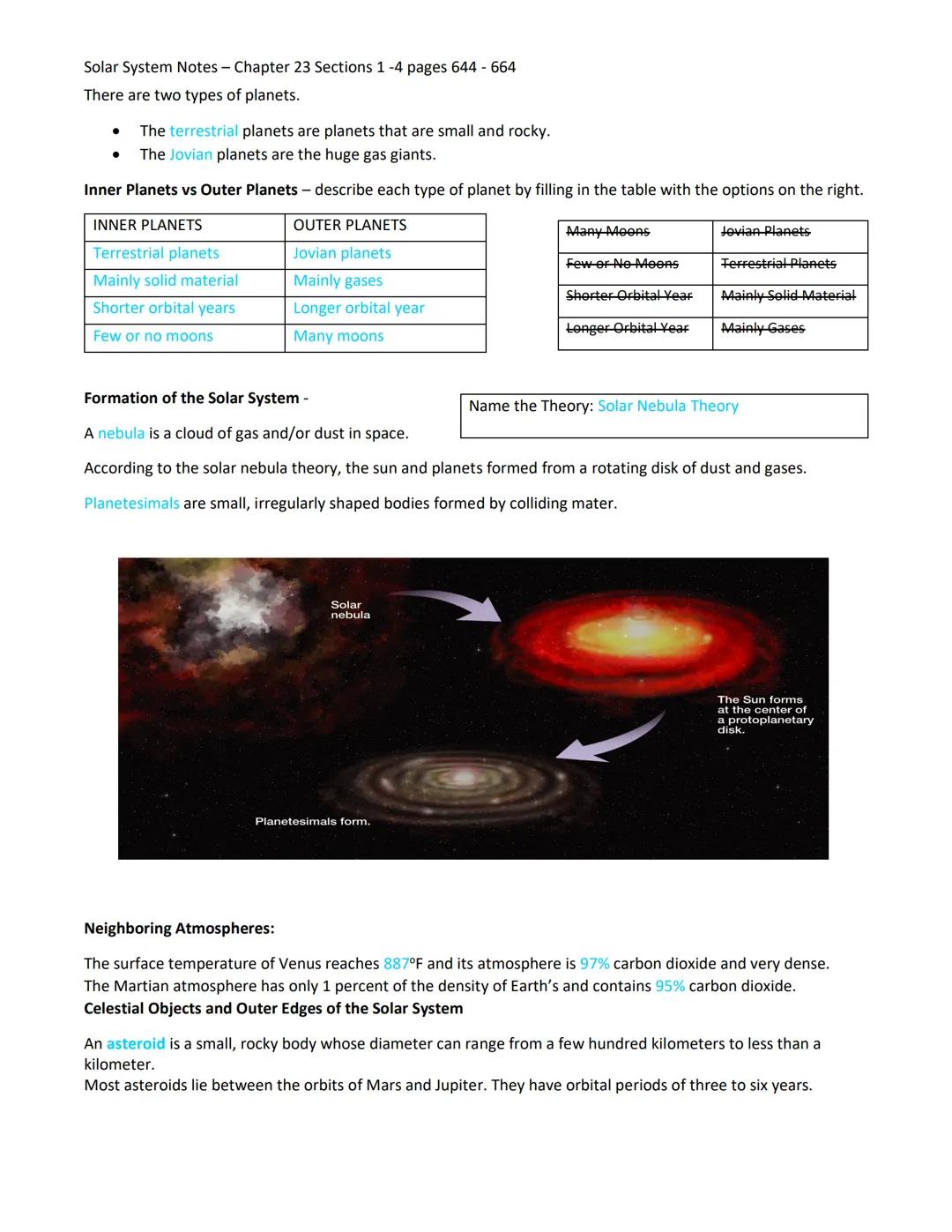 Solar System Notes - Chapter 23 Sections 1-4 pages 644-664
There are two types of planets.
- The terrestrial planets are planets that are