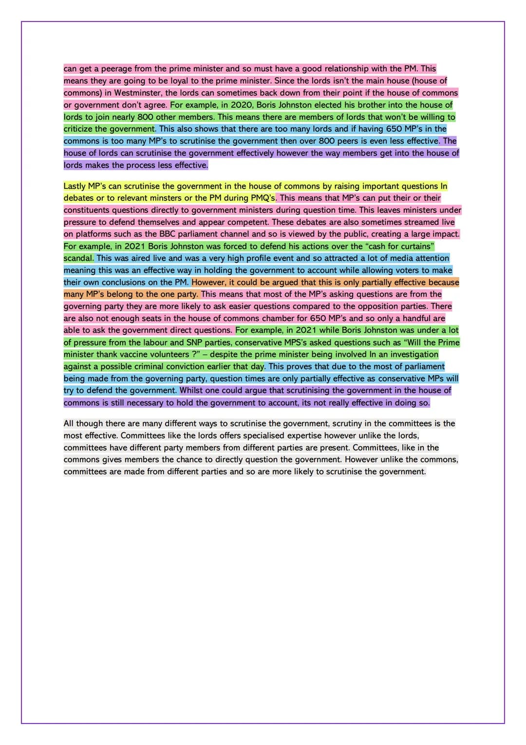 Intro/conc
Point
Explain
Example
Analyse
Rebuttal
Link
# Parliament Holding Gov To Account
## To What Extent have parliamentary representat