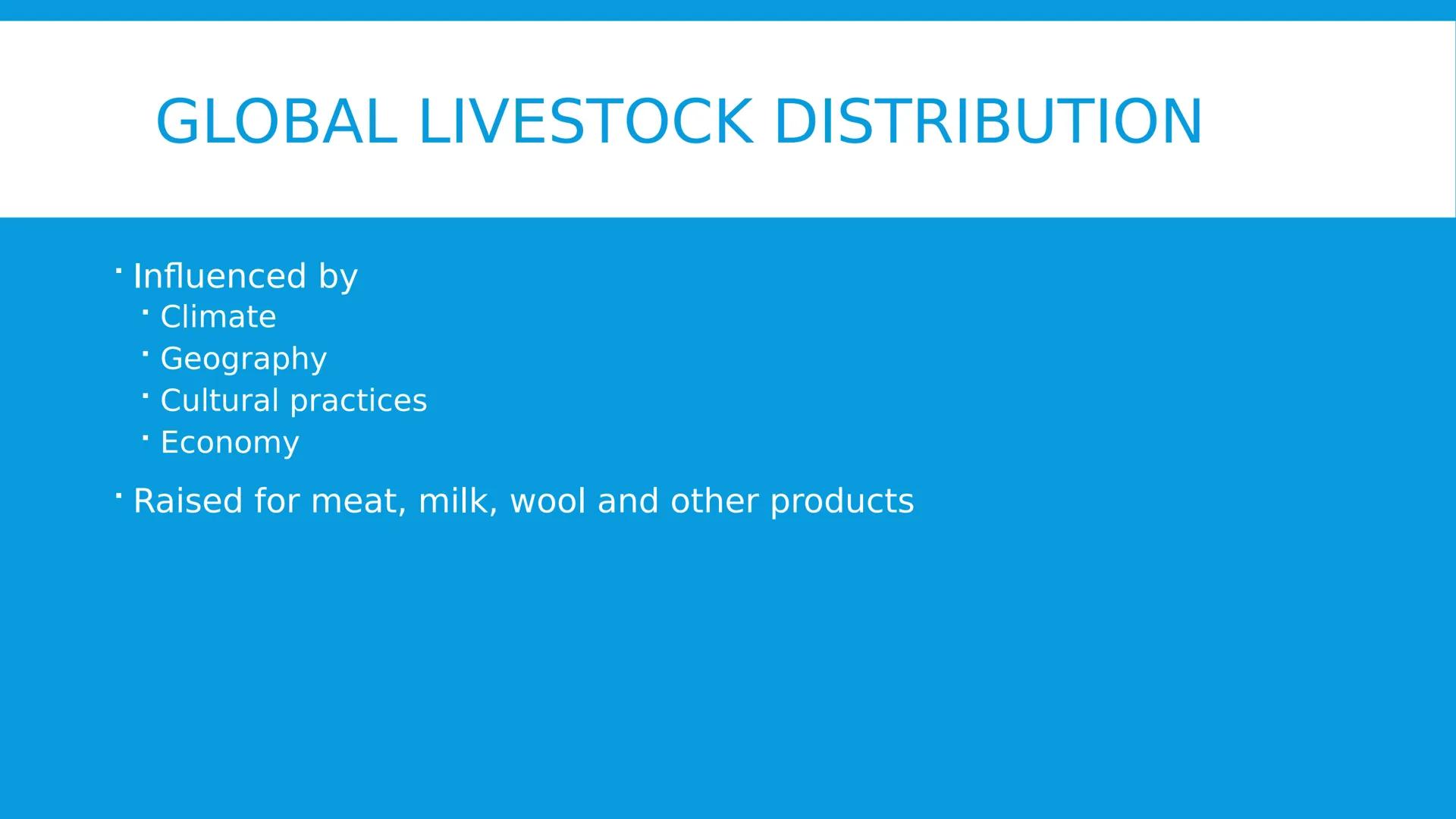 # ANIMAL CONTRIBUTIONS TO HUMAN NEEDS
2.5.2024 # GLOBAL LIVESTOCK DISTRIBUTION
* Influenced by
* Climate
* Geography
*