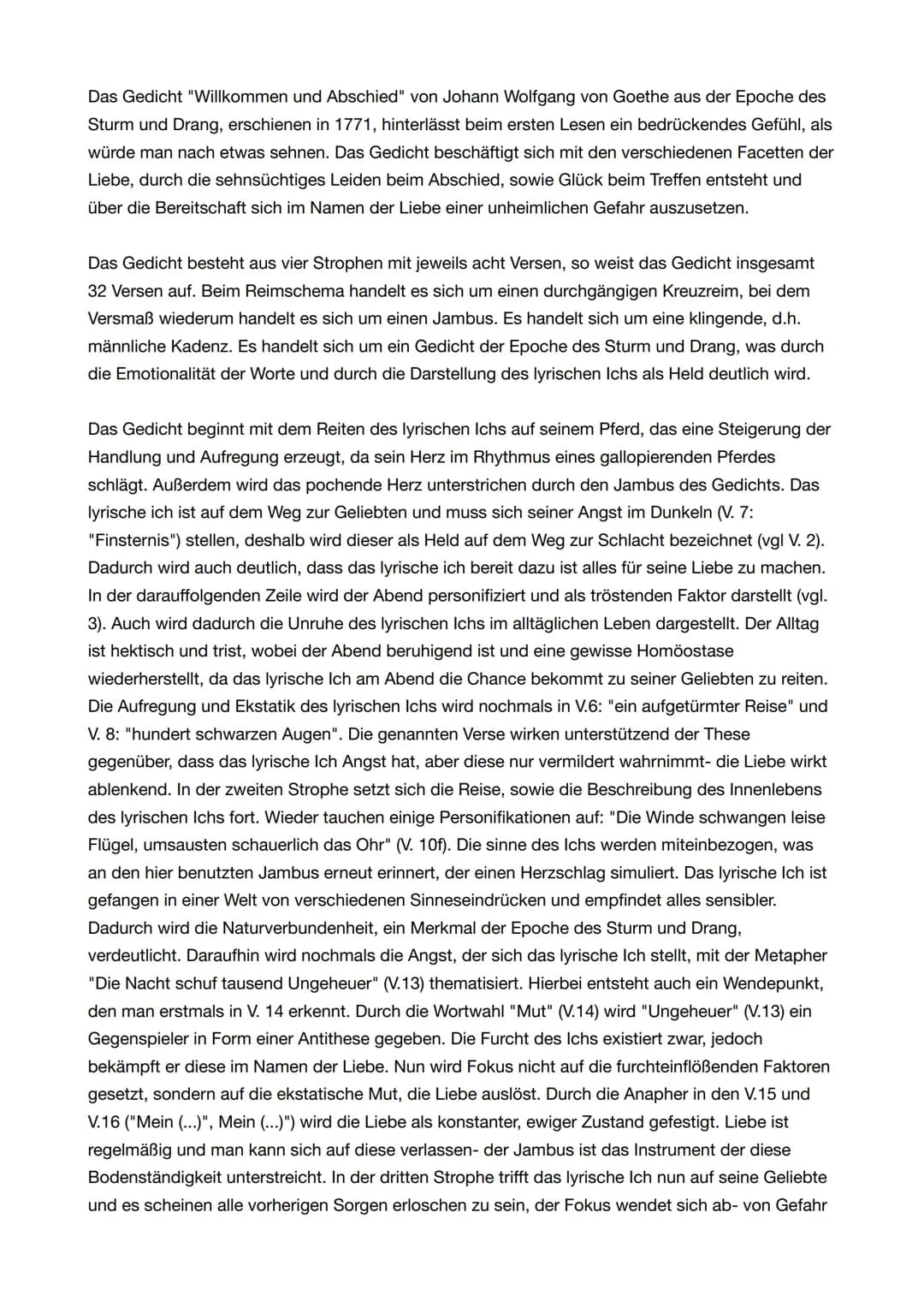 Das Gedicht "Willkommen und Abschied" von Johann Wolfgang von Goethe aus der Epoche des
Sturm und Drang, erschienen in 1771, hinterlässt bei