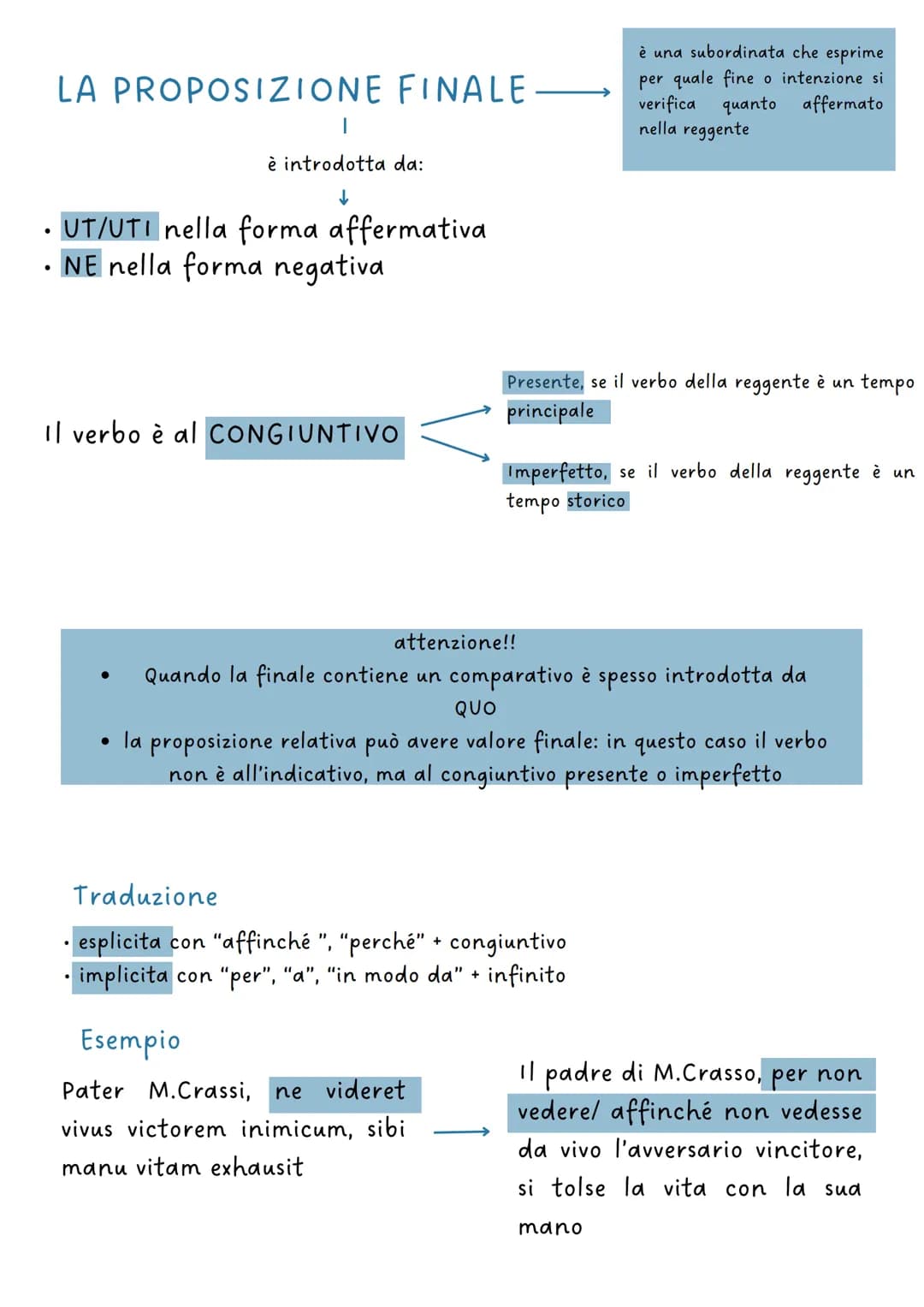 LA PROPOSIZIONE FINALE
1
è introdotta da:
↓
UT/UTI nella forma affermativa
NE nella forma negativa
è una subordinata che esprime
per q