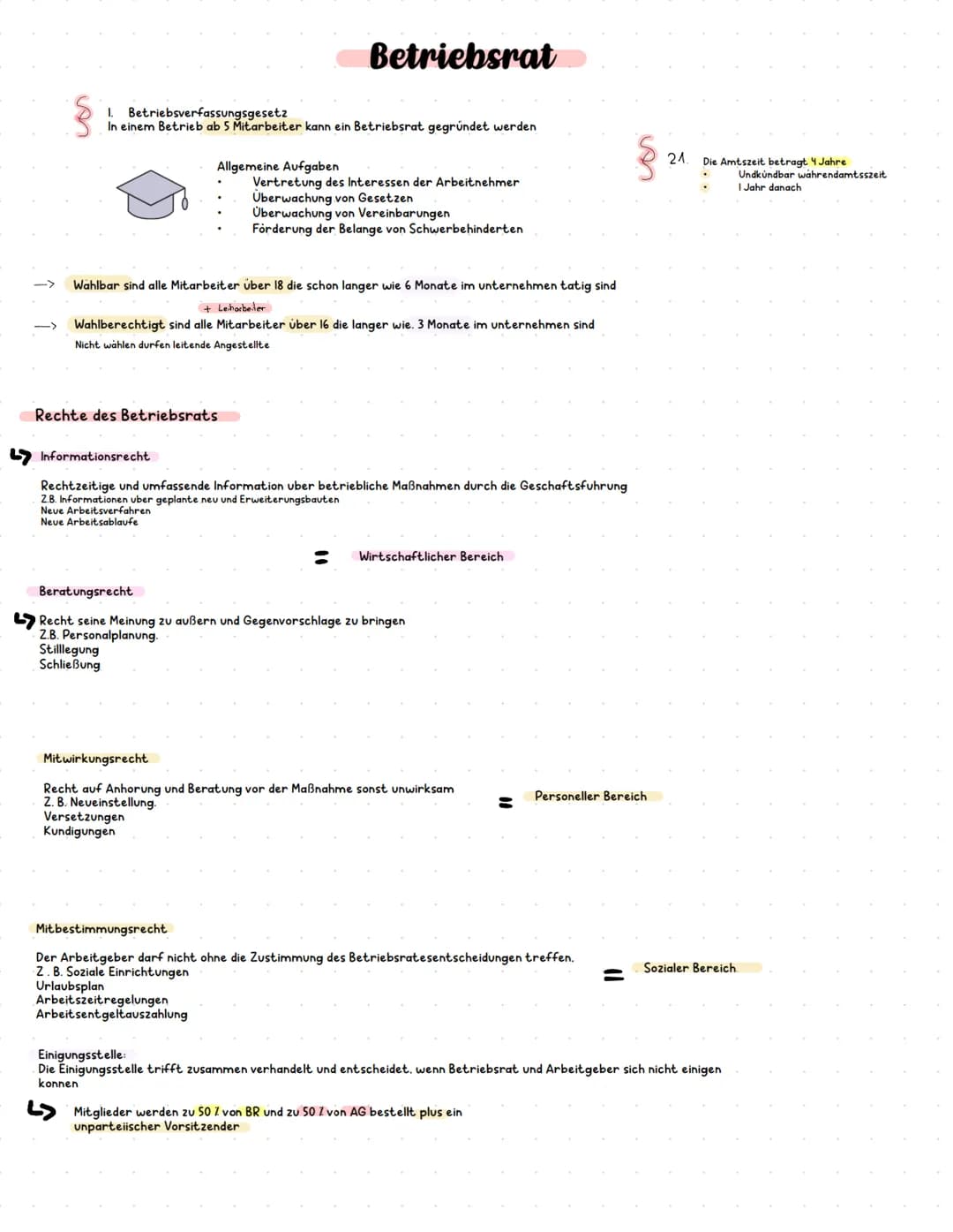 # Betriebsrat
§
1. Betriebsverfassungsgesetz
In einem Betrieb ab 5 Mitarbeiter kann ein Betriebsrat gegründet werden
Allgemeine Aufgaben
-
