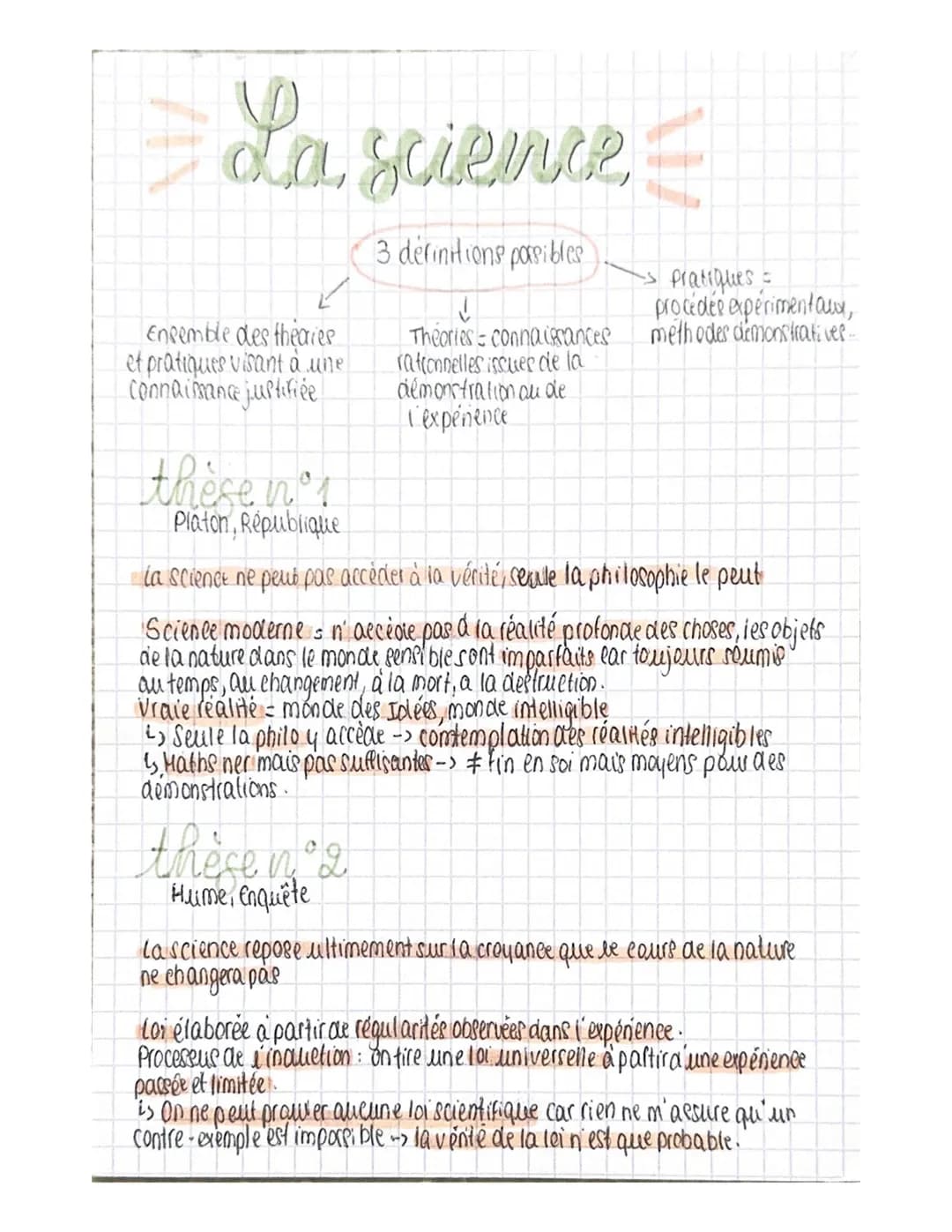 # La science
Ensemble des theaies
et pratiques visant à une
connaissance justifiée
thèse n°1
Platon, République
3 definitions pasibles
↓