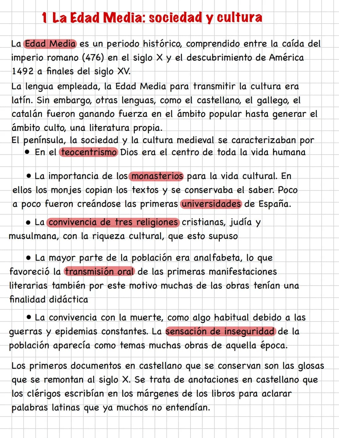 # 1 La Edad Media: sociedad y cultura
La Edad Media es un periodo histórico, comprendido entre la caída del
imperio romano (476) en el sigl