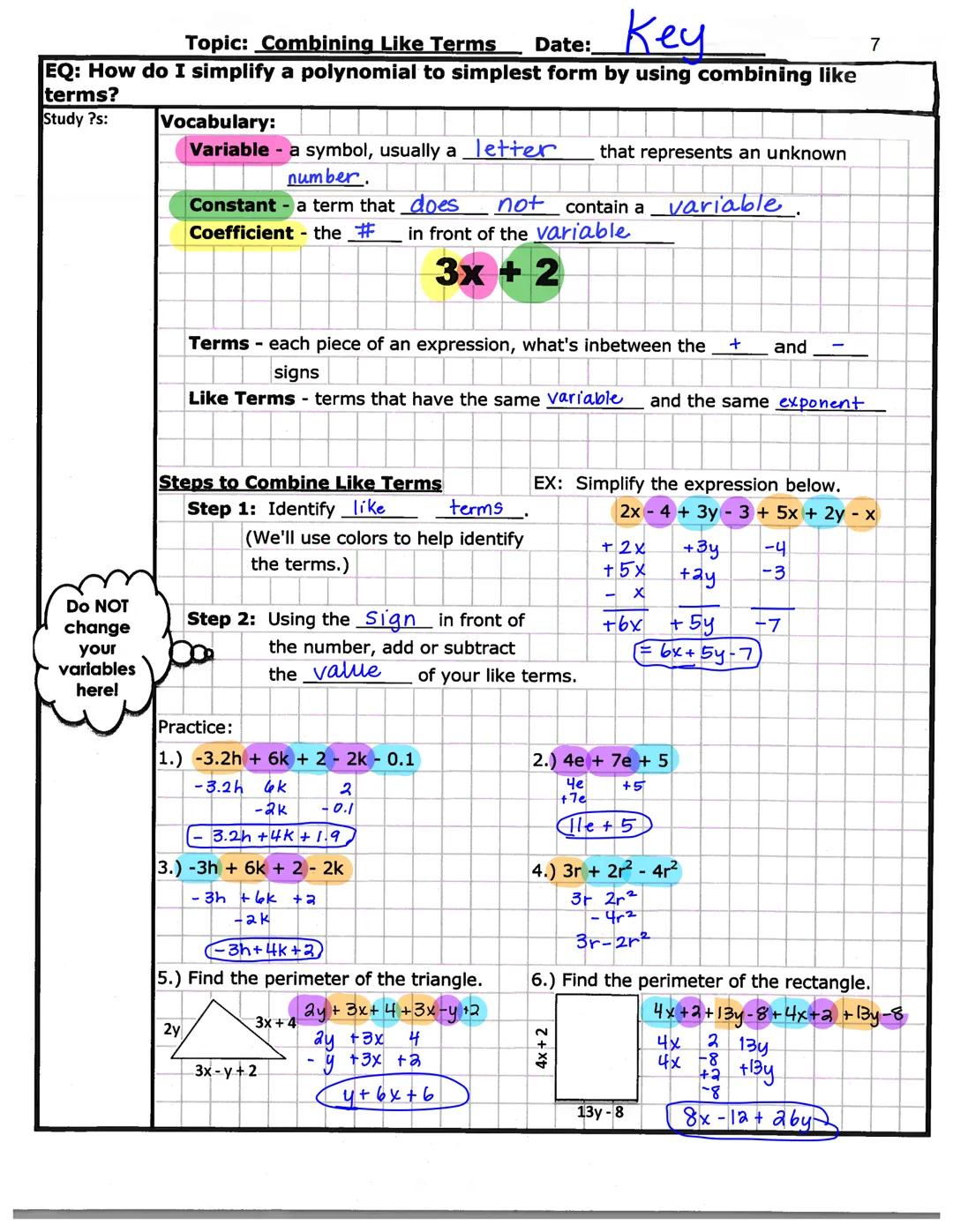 Name: Key
Date: Period:
Unit 2
Equations and
Inequalities with
Variables on Both
Sides # ONE-STEP EQUATIONS
Notes
ESSENTIAL QUESTION
How do