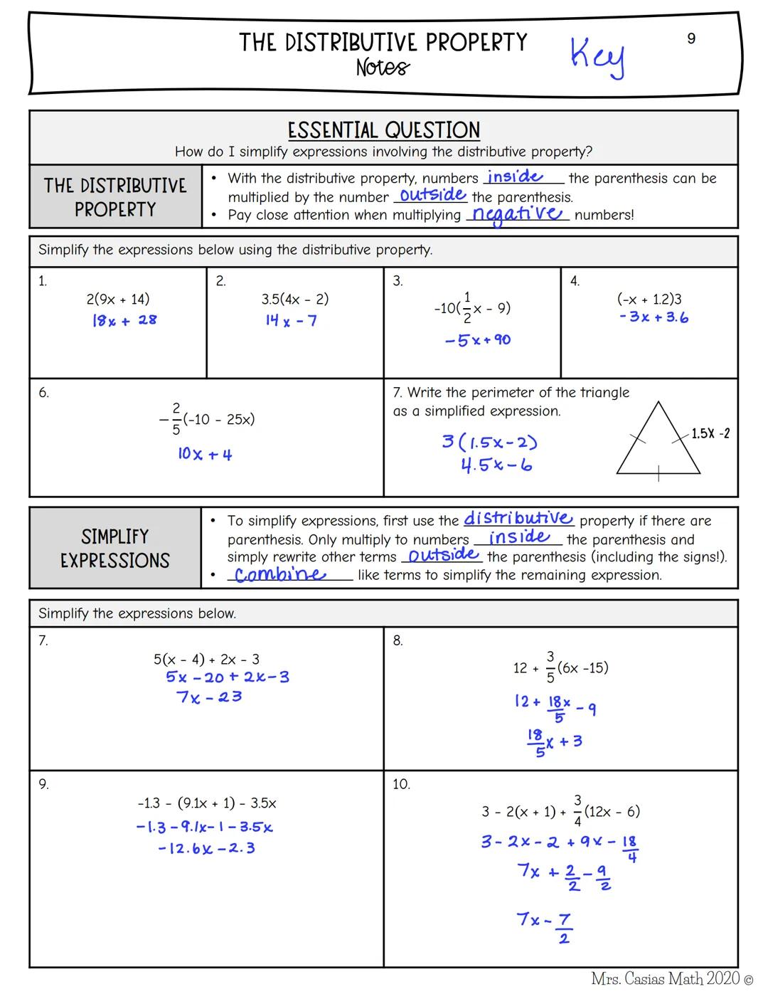 Name: Key
Date: Period:
Unit 2
Equations and
Inequalities with
Variables on Both
Sides # ONE-STEP EQUATIONS
Notes
ESSENTIAL QUESTION
How do
