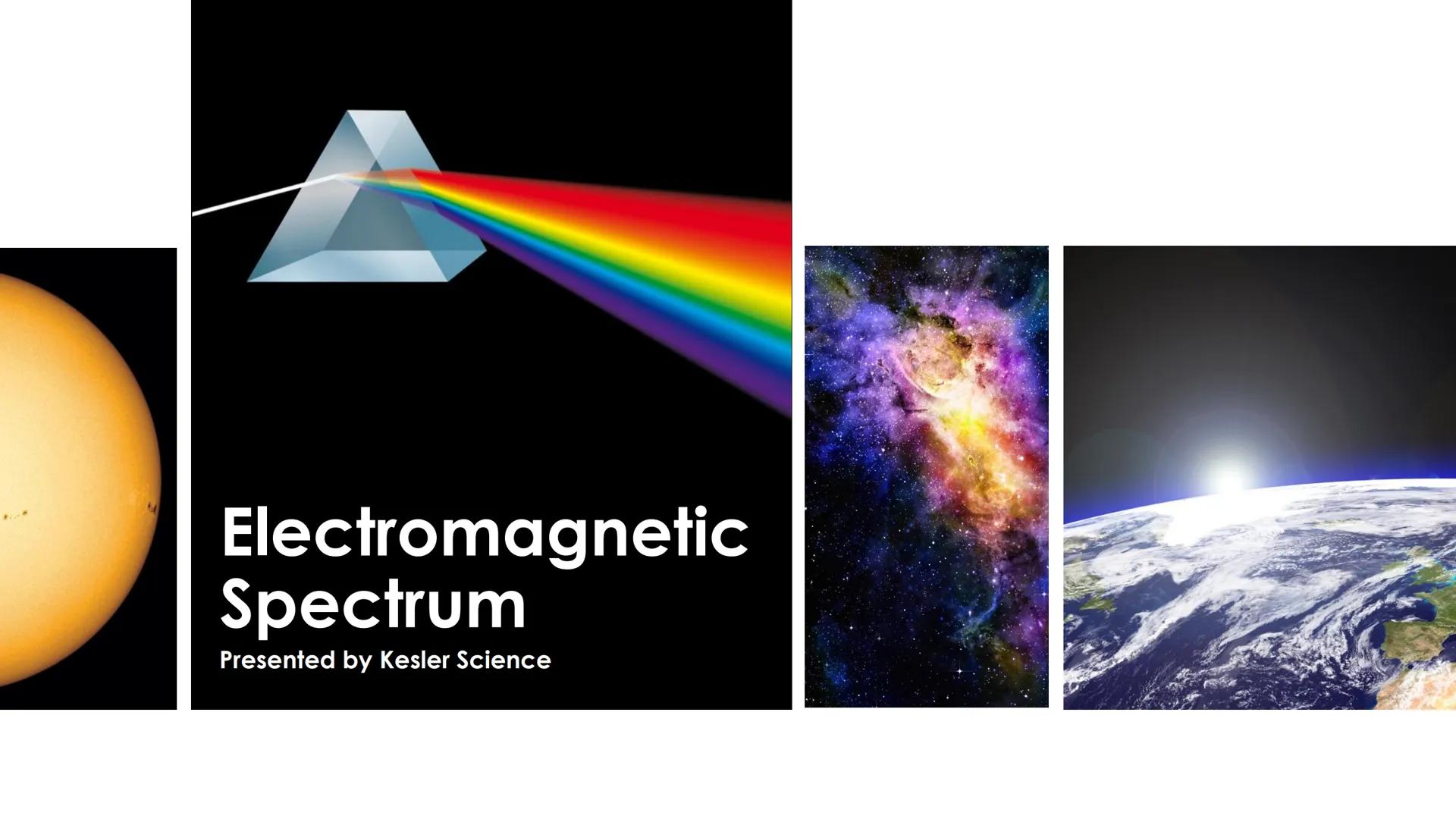# Electromagnetic Spectrum
Presented by Kesler Science Essential Questions:
1. How do we know what stars
are composed of? The lines on
the