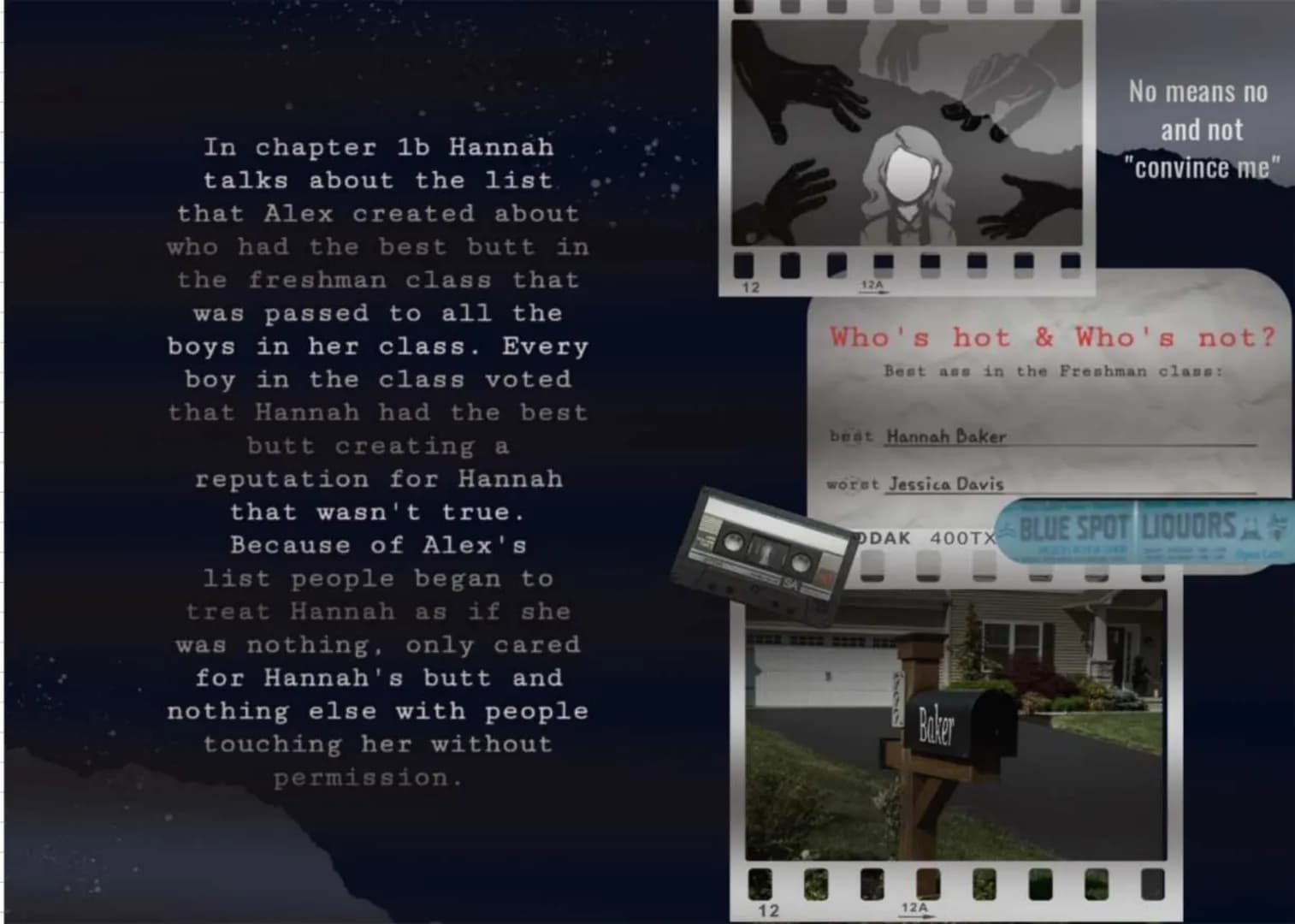 # 13 REASONS WHY
IF YOU'RE LISTENING, YOU'RE TOO LATE.
A DOSSIER BY You can't stop the future
You can't rewind the past
The only way to le