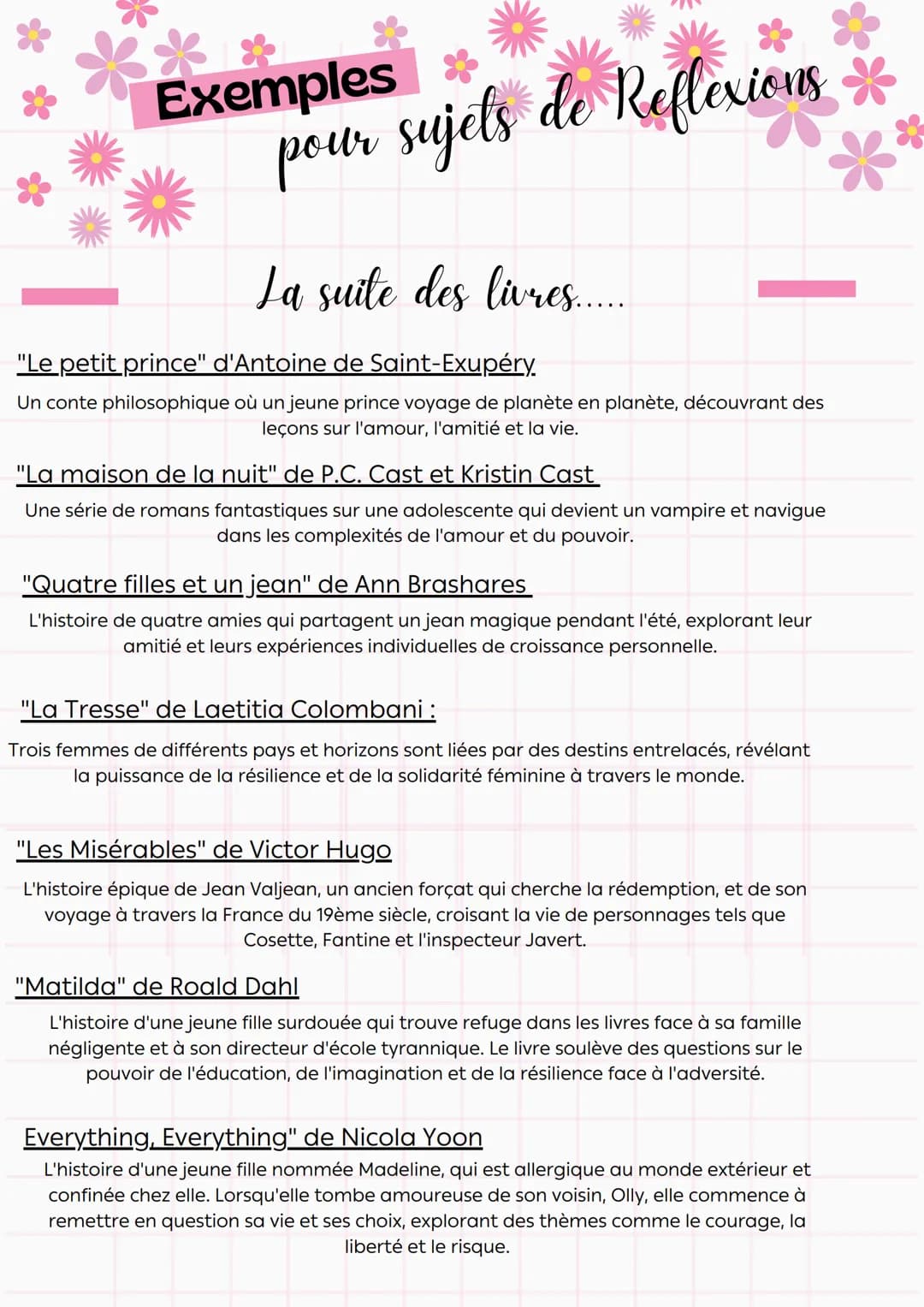 *Exemples
*
pole sujets de Reflexions
pour
Les livres avec petit résumé
"Nos étoiles contraires" de John Green
Une histoire d'amour entre