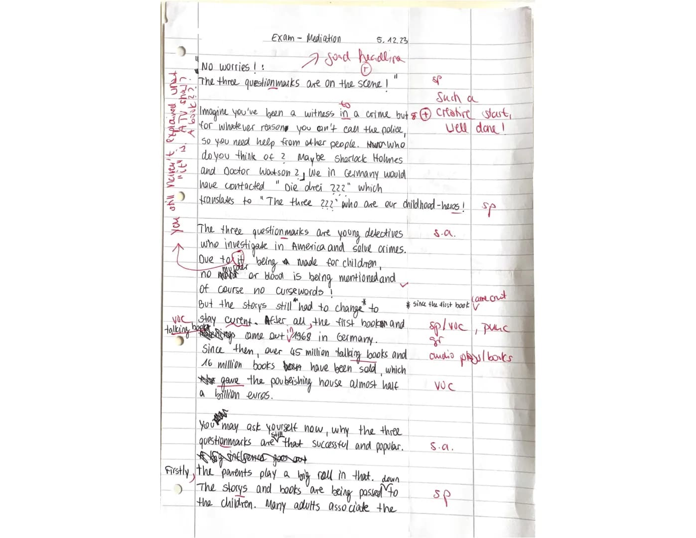 Exam Mediation
December 2023
You are a guest student at an American high school and your class is working on a project
about popular fictio